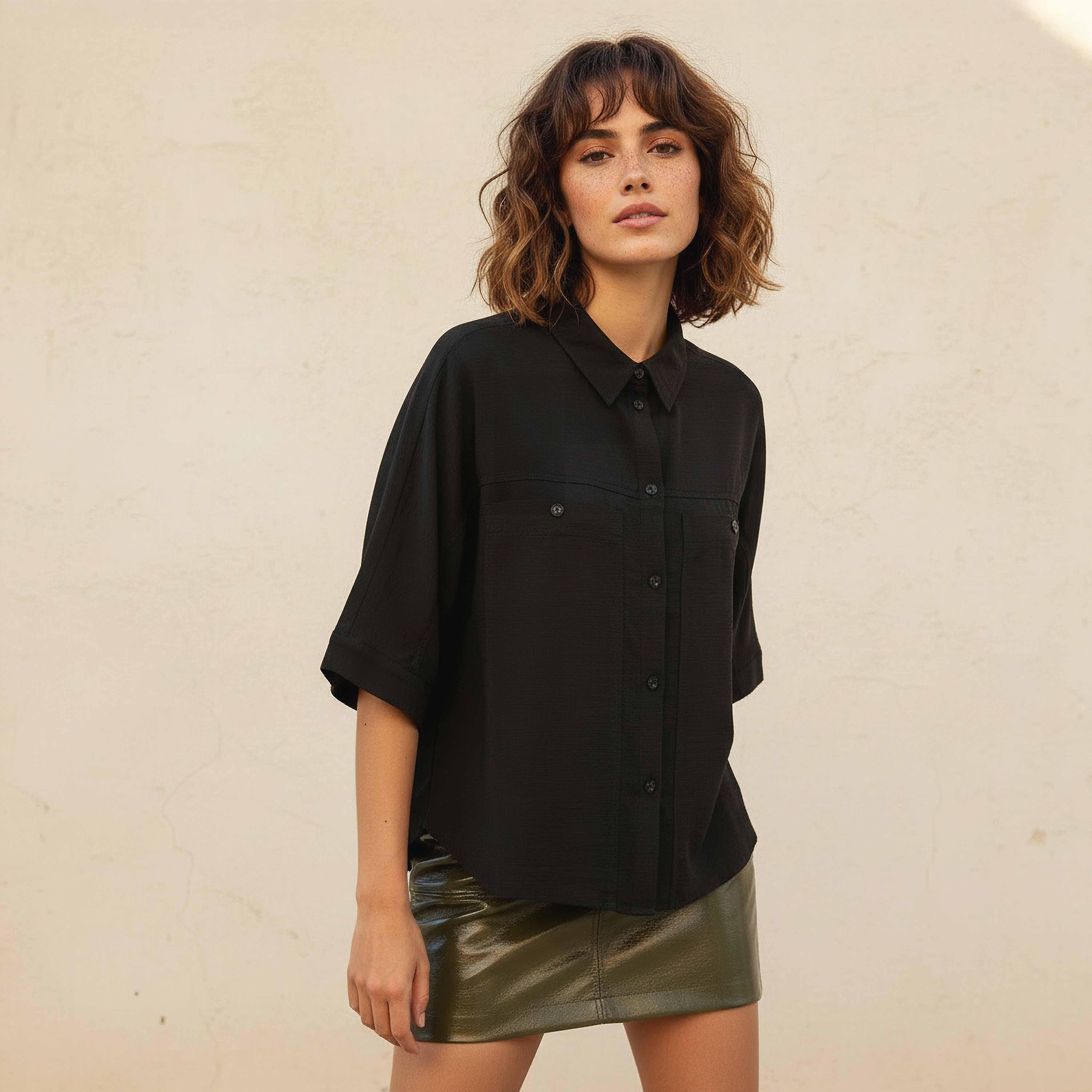 قميص بقصة مريحة من مزيج الكتان بأكمام منسدلة-women-clothing-shirtsandblouses-shirts-image-1