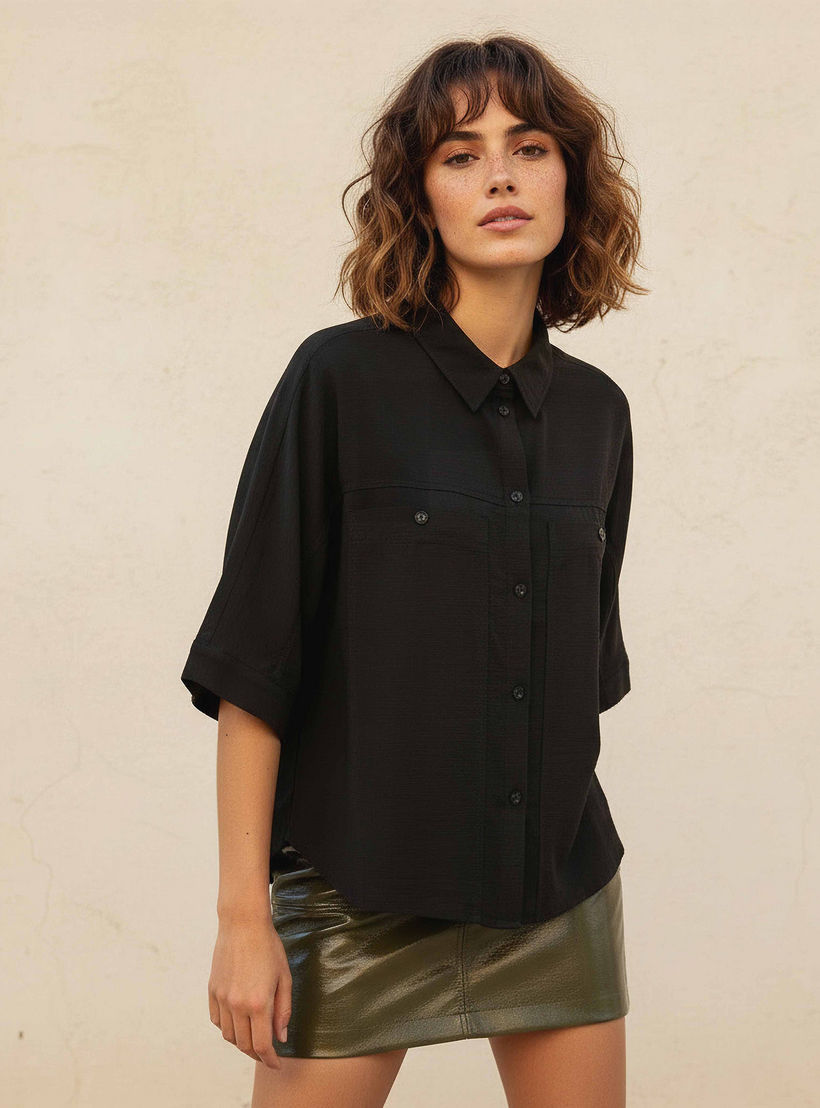قميص بقصة مريحة من مزيج الكتان بأكمام منسدلة-women-clothing-shirtsandblouses-shirts-image-1