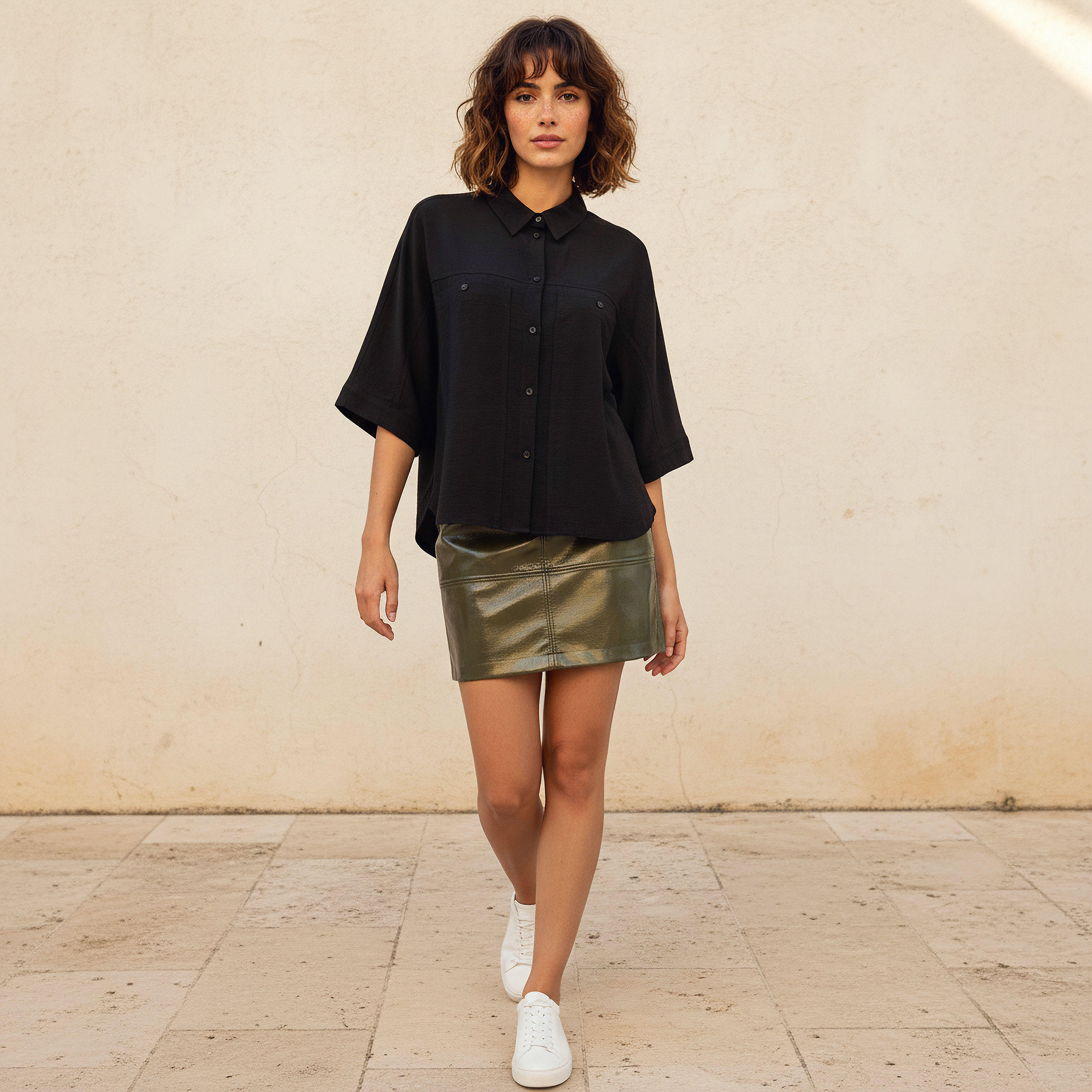 Relaxed Fit Linen Blend Shirt with Dropped Sleeves-women-clothing-shirtsandblouses-shirts-image-3