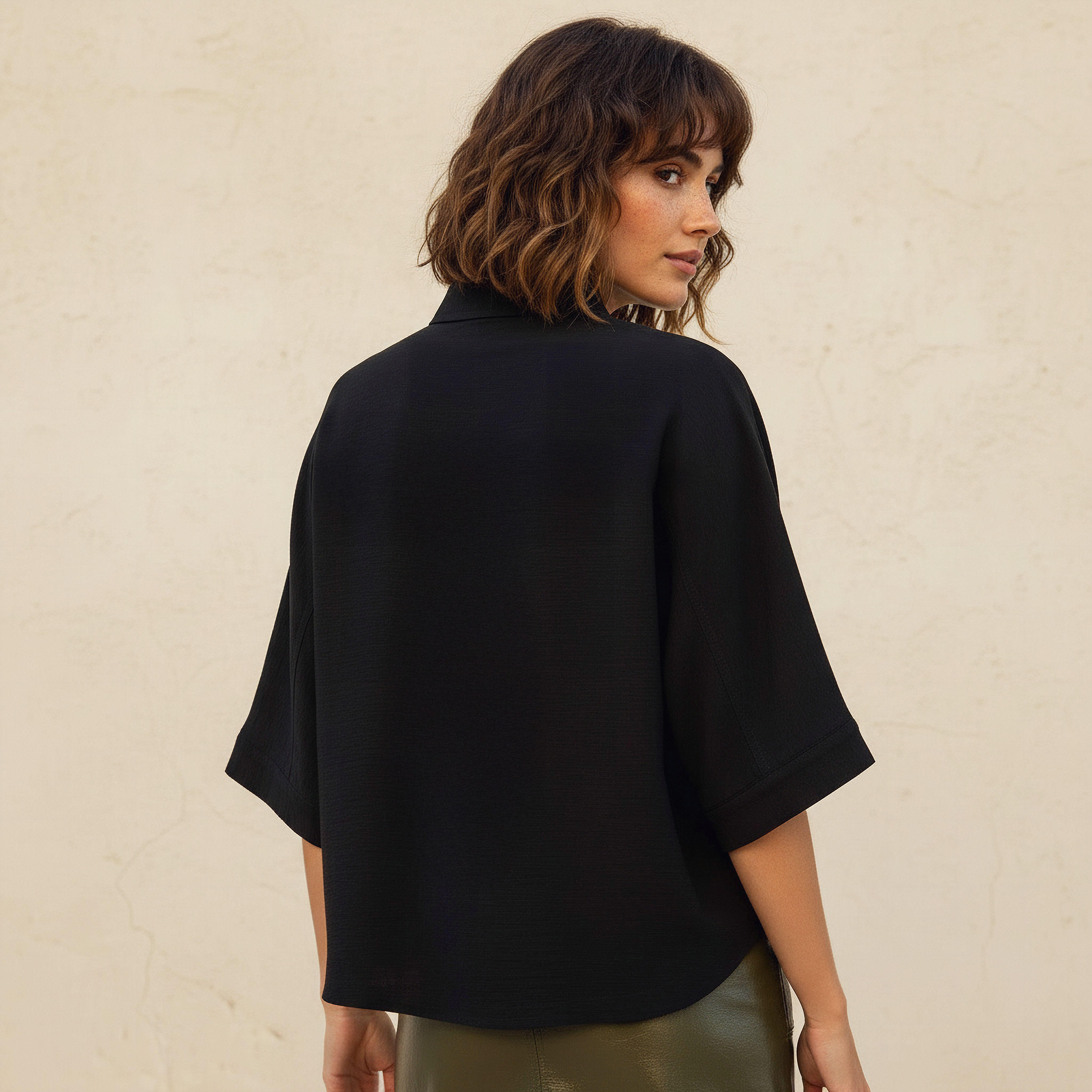 Relaxed Fit Linen Blend Shirt with Dropped Sleeves-women-clothing-shirtsandblouses-shirts-image-4