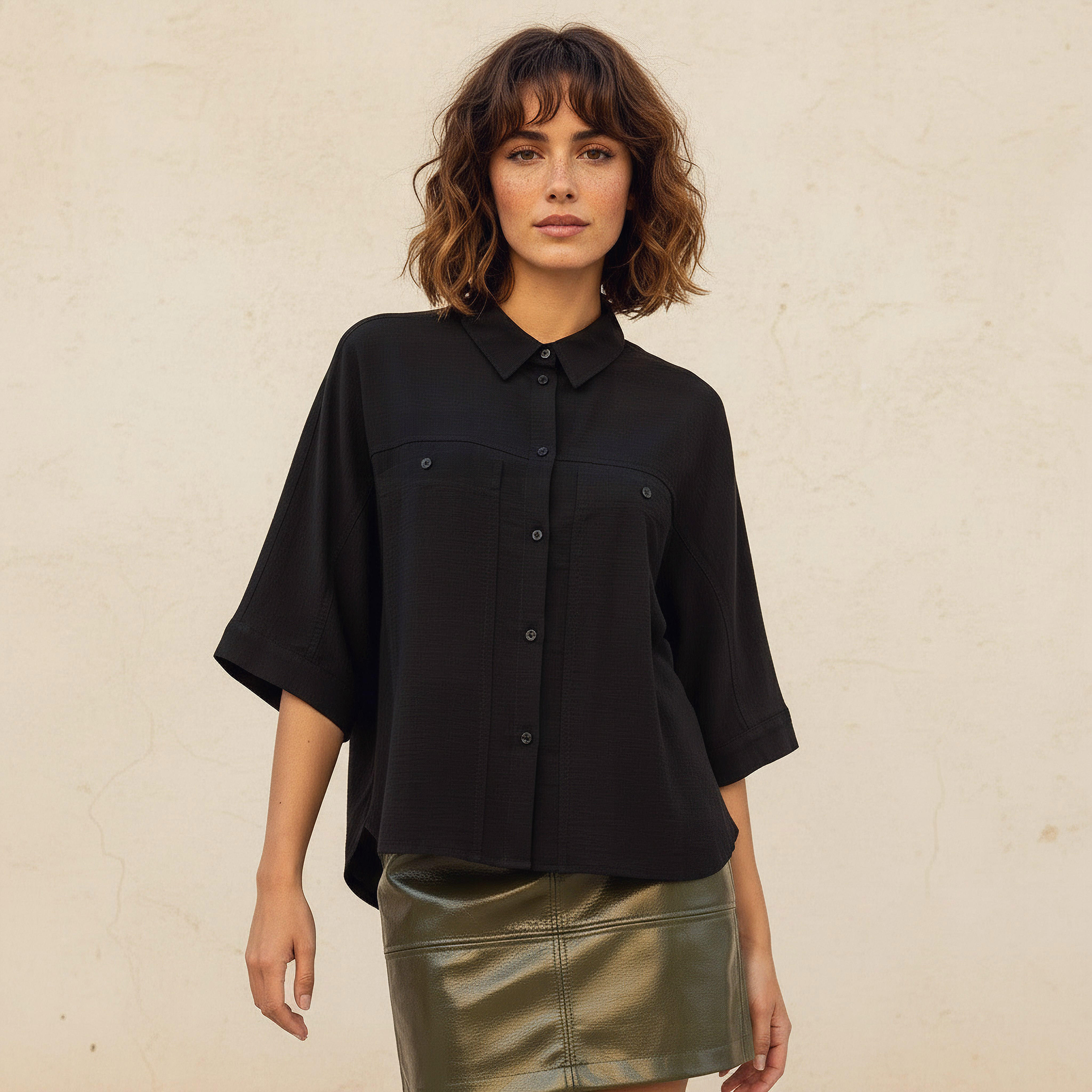 قميص بقصة مريحة من مزيج الكتان بأكمام منسدلة-women-clothing-shirtsandblouses-shirts-image-6