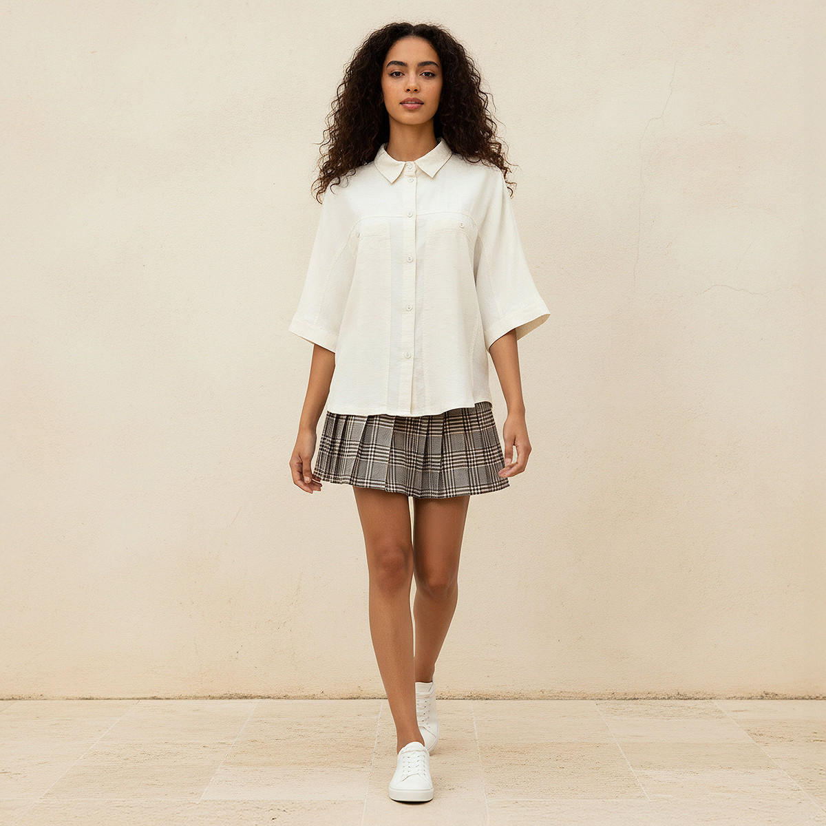 Relaxed Fit Linen Blend Shirt with Dropped Sleeves-women-clothing-shirtsandblouses-shirts-image-3