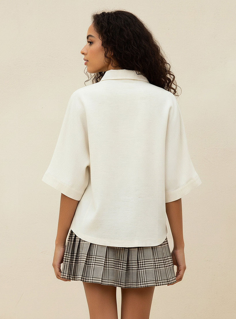Relaxed Fit Linen Blend Shirt with Dropped Sleeves-women-clothing-shirtsandblouses-shirts-image-4