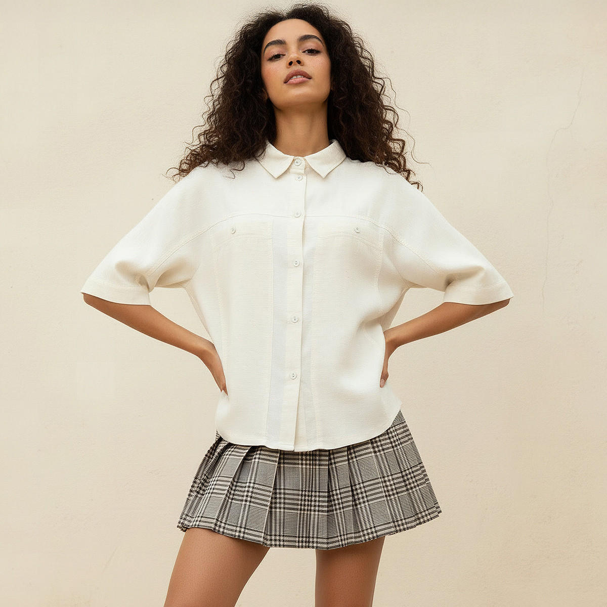 Relaxed Fit Linen Blend Shirt with Dropped Sleeves-women-clothing-shirtsandblouses-shirts-image-5