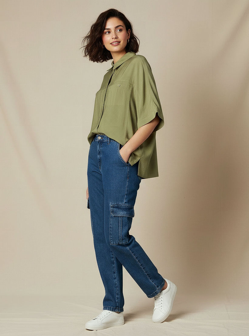 Relaxed Fit Linen Blend Shirt with Dropped Sleeves-women-clothing-shirtsandblouses-shirts-image-3