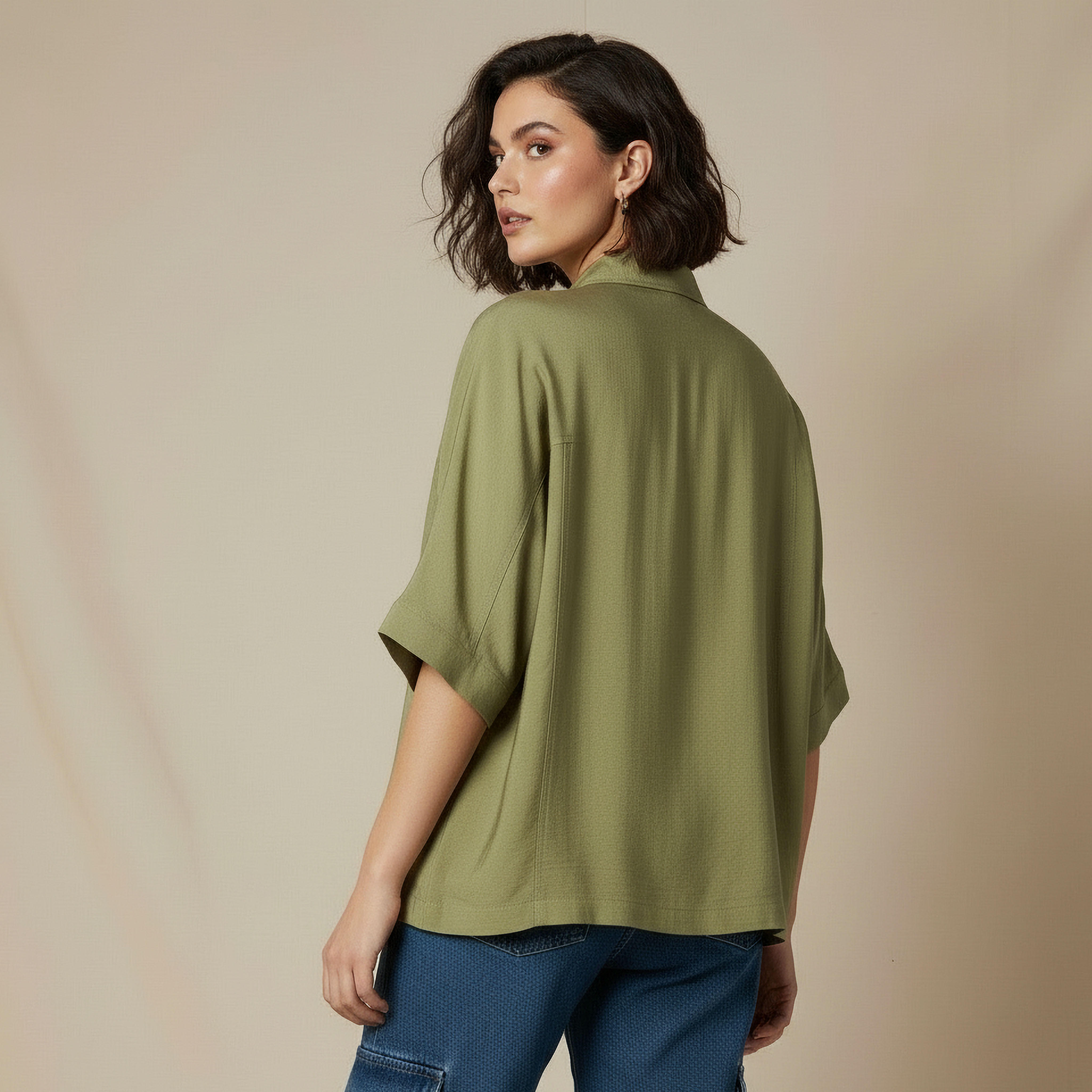 Relaxed Fit Linen Blend Shirt with Dropped Sleeves-women-clothing-shirtsandblouses-shirts-image-4