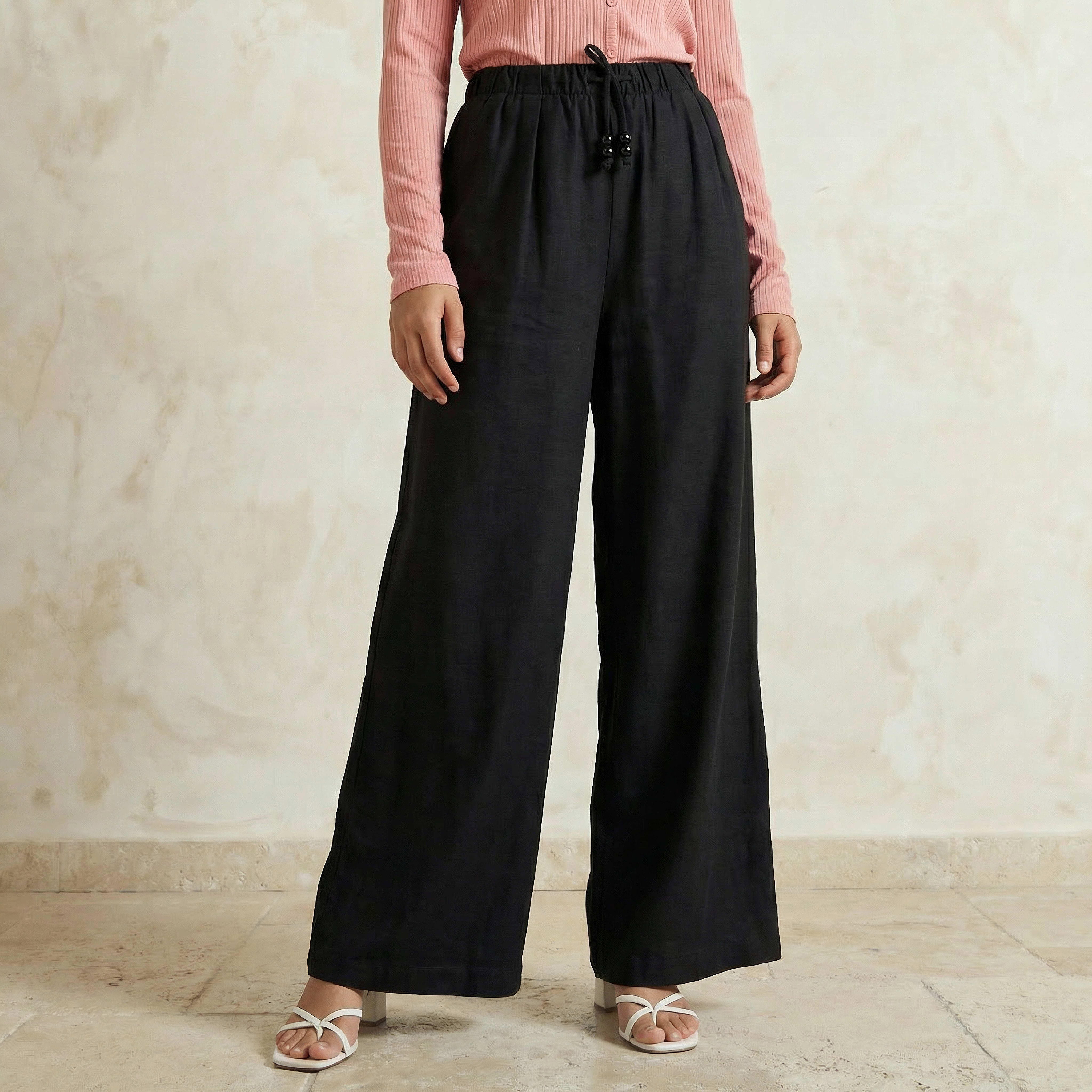 Regular Fit Mid Rise Wide Leg Linen Blend Pants-women-clothing-coordsets-image-1