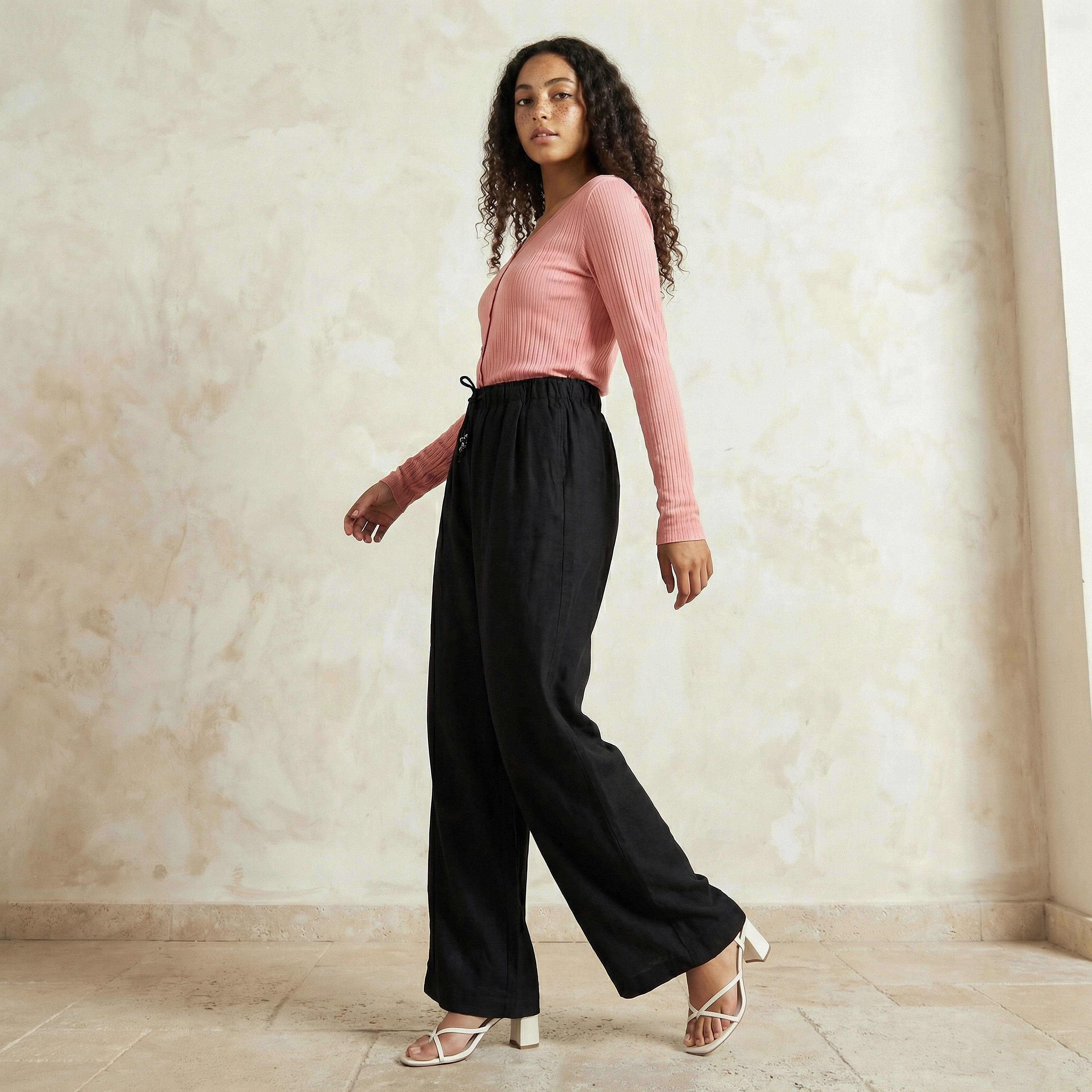 Regular Fit Mid Rise Wide Leg Linen Blend Pants-women-clothing-coordsets-image-3