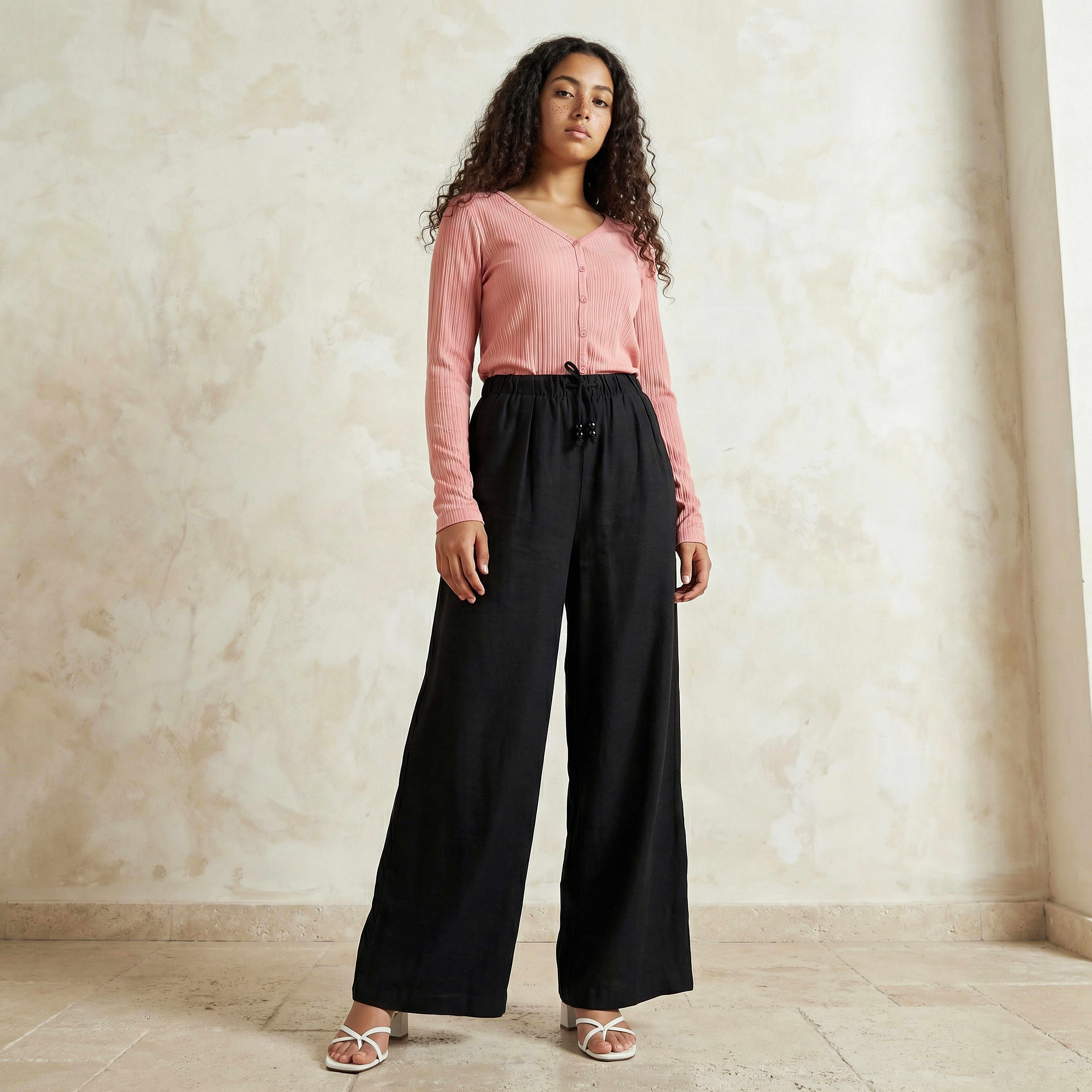 Regular Fit Mid Rise Wide Leg Linen Blend Pants-women-clothing-coordsets-image-5