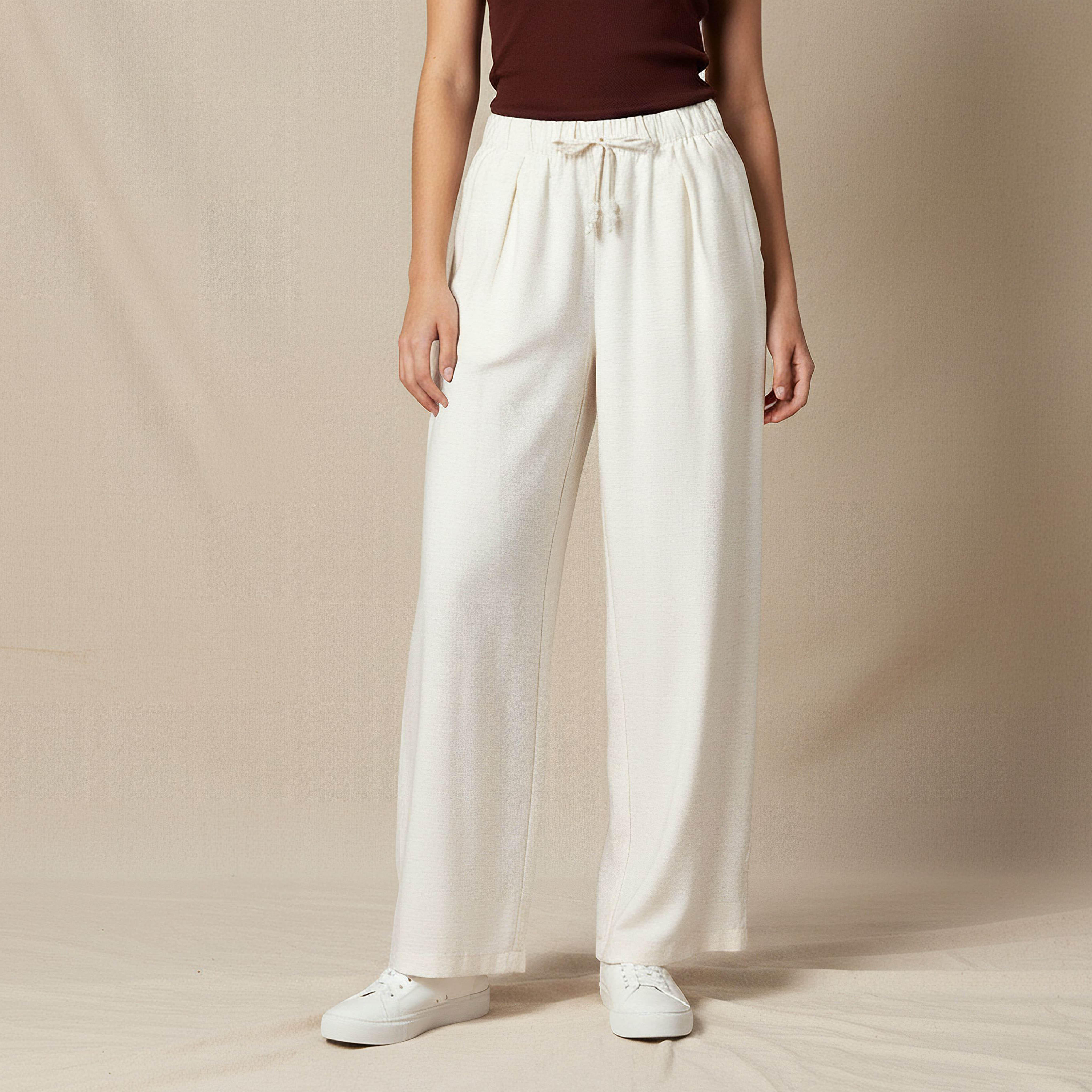 Regular Fit Mid Rise Wide Leg Linen Blend Pants-women-clothing-coordsets-image-1
