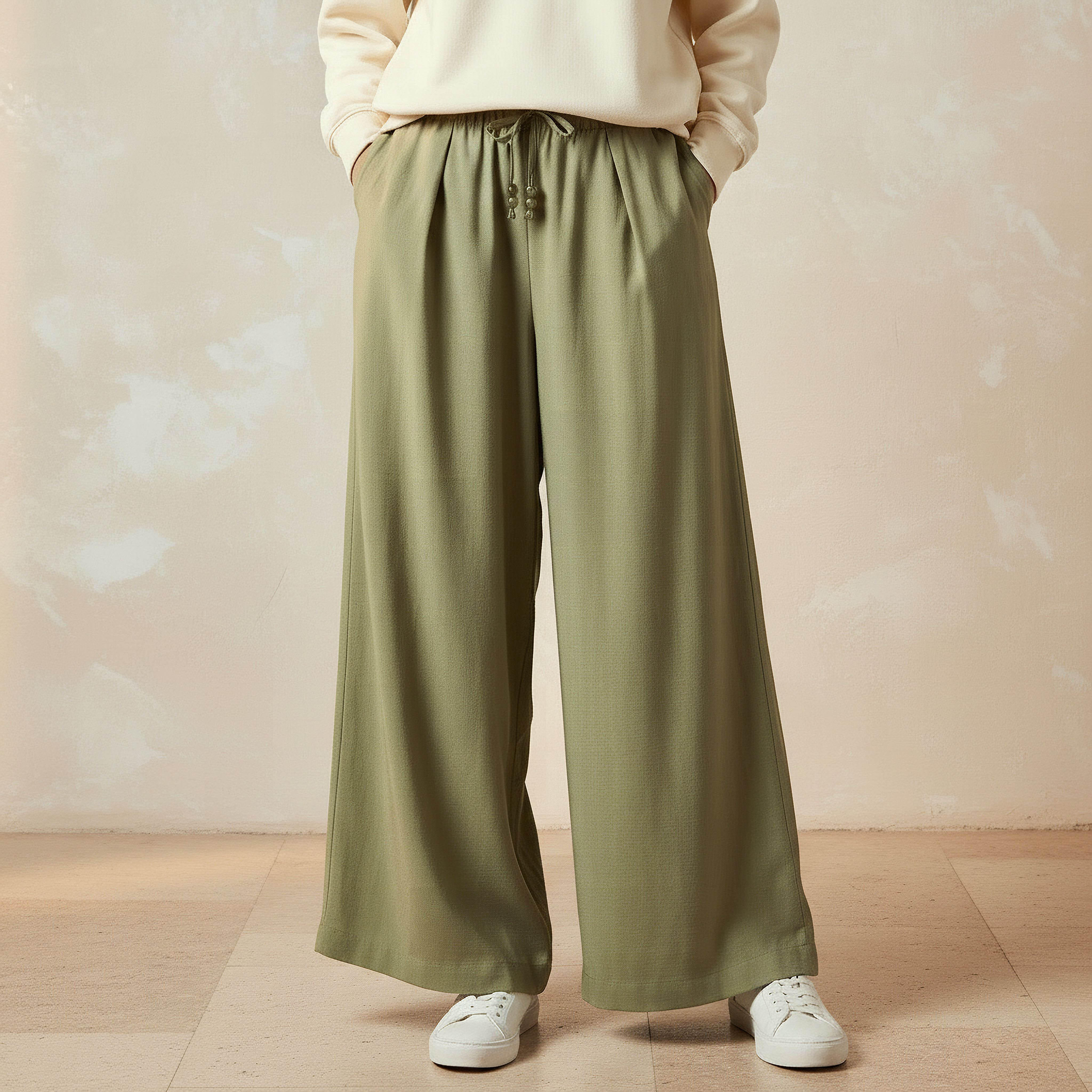 Regular Fit Mid Rise Wide Leg Linen Blend Pants-women-clothing-coordsets-image-1
