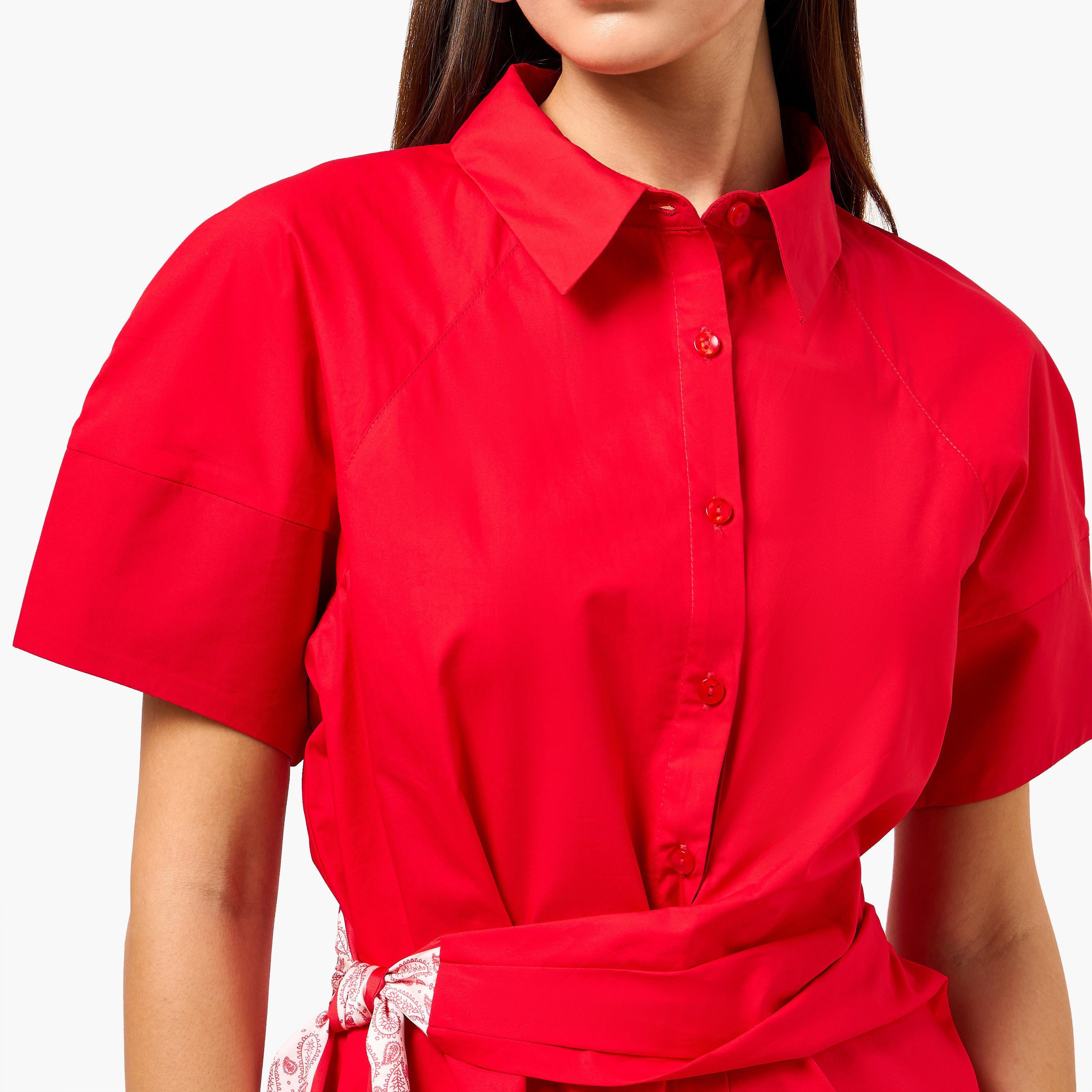 فستان قميص قطن بتفاصيل وشاح للنساء-women-clothing-dresses-image-3