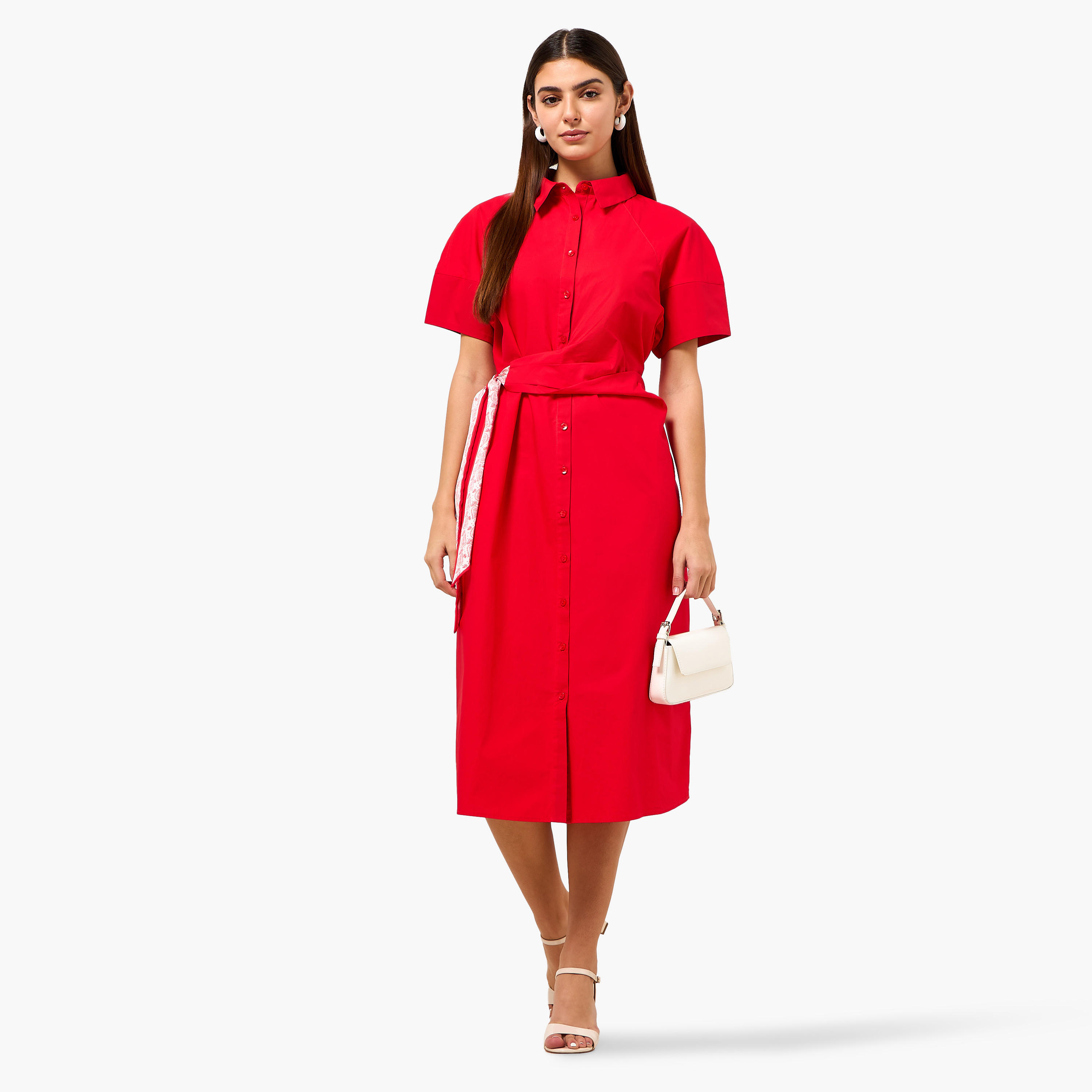 فستان قميص قطن بتفاصيل وشاح للنساء-women-clothing-dresses-image-4