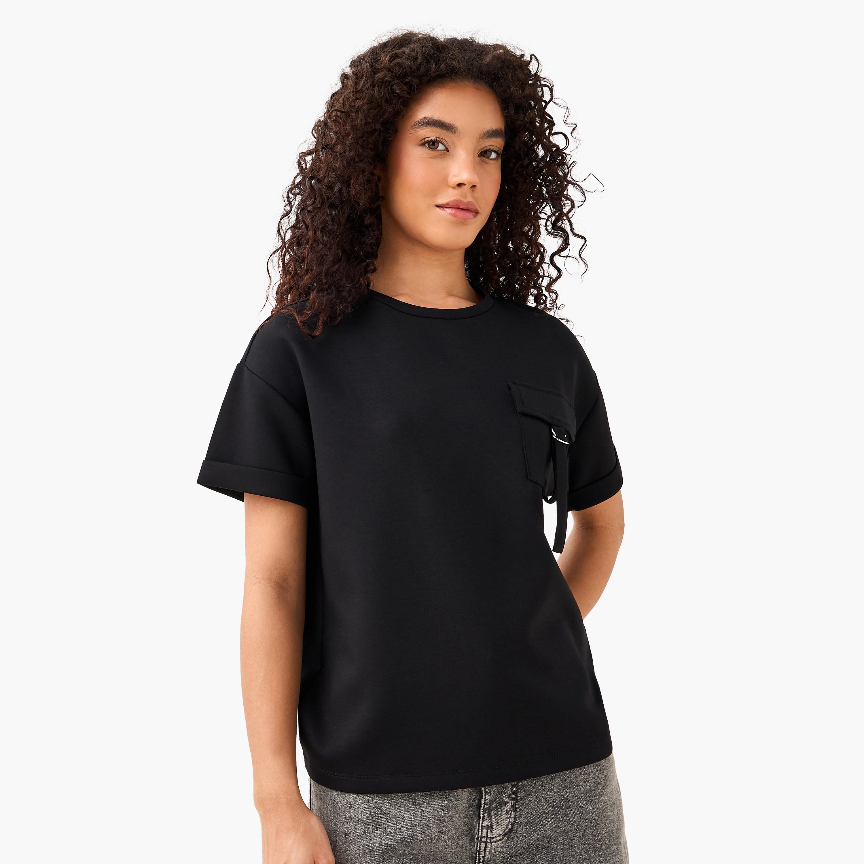 تيشيرت بقصّة مربّعة من مزيج المودال مع جيب عملي-women-clothing-tshirts-image-5