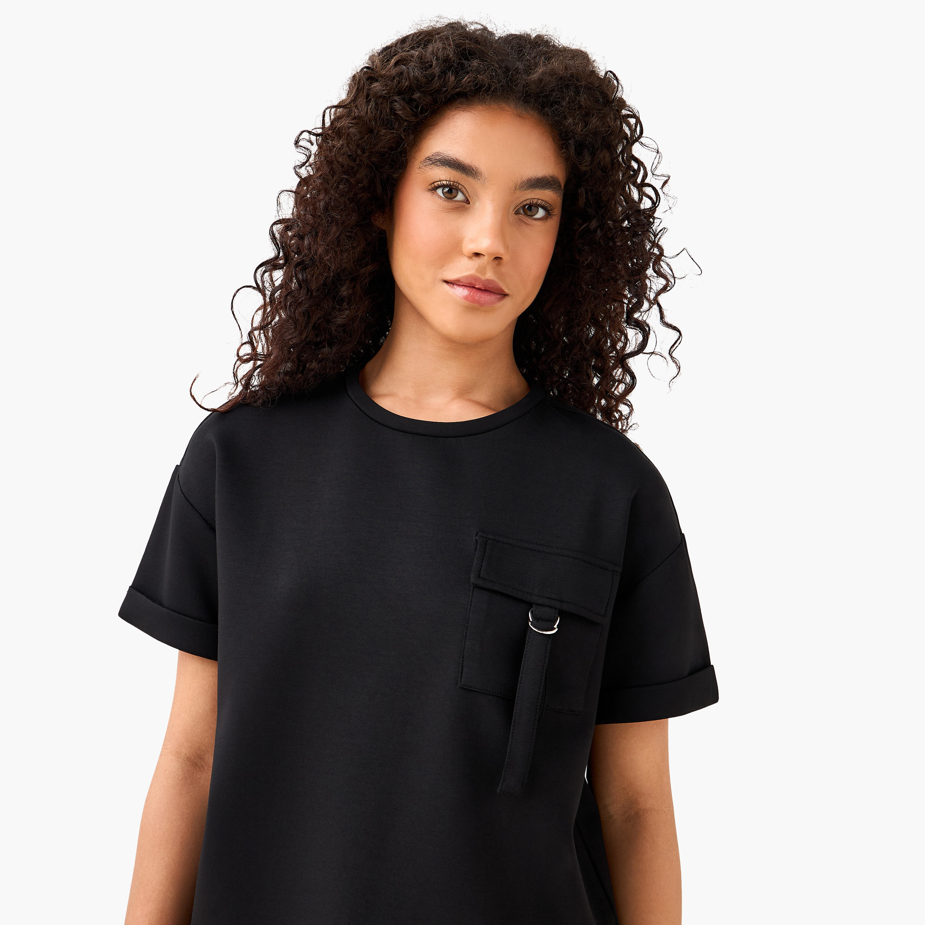 تيشيرت بقصّة مربّعة من مزيج المودال مع جيب عملي-women-clothing-tshirts-image-1