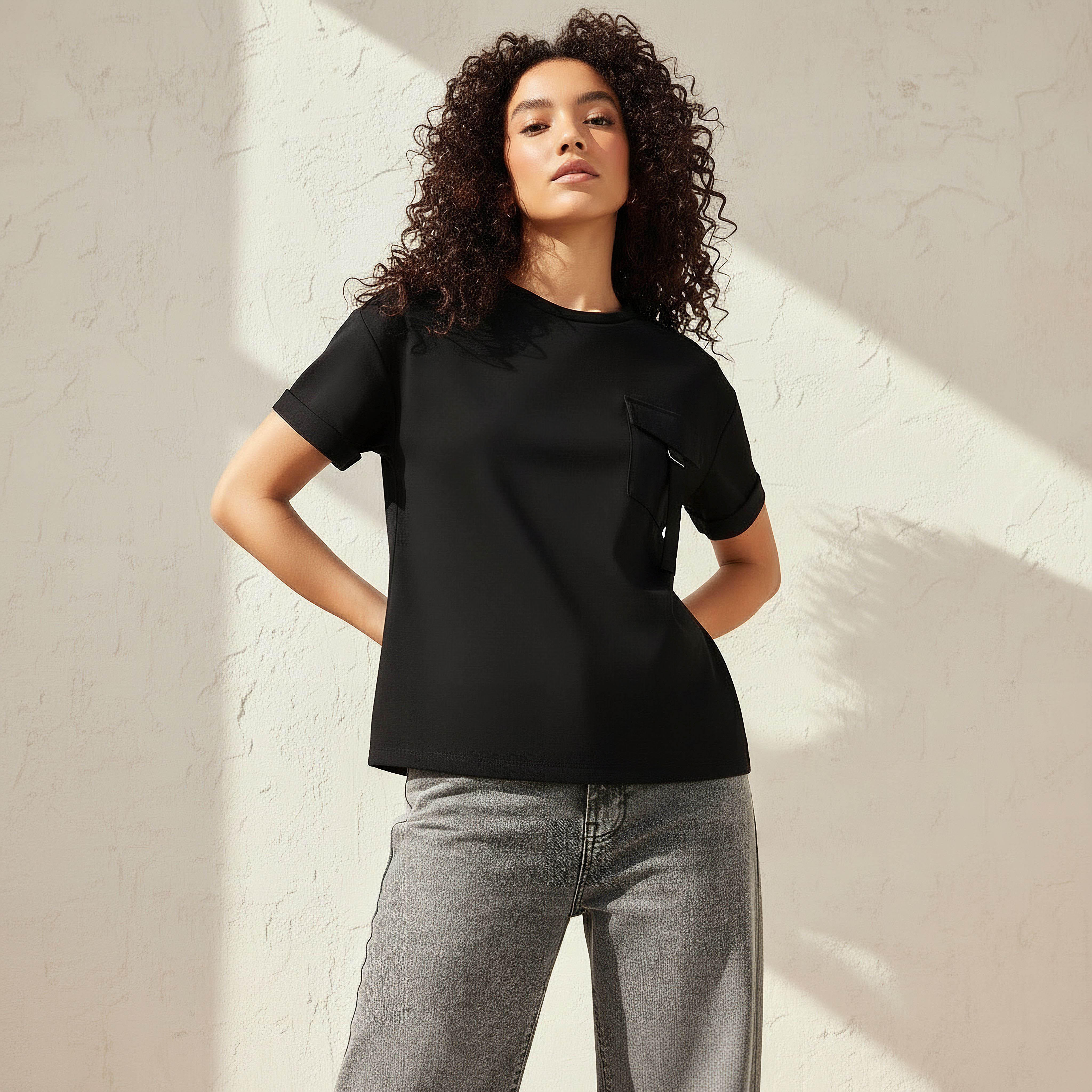 Boxy Modal Blend T-shirt with Utility Pocket-women-clothing-coordsets-image-1