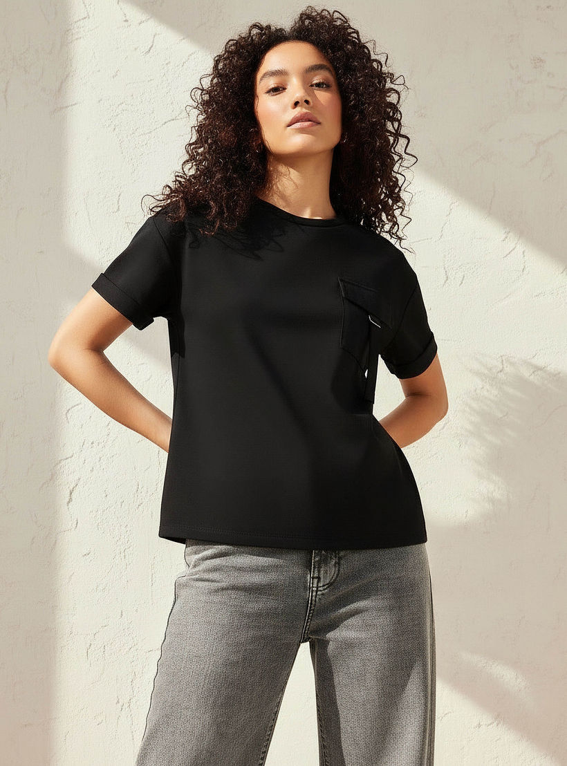Boxy Modal Blend T-shirt with Utility Pocket-women-clothing-coordsets-image-1