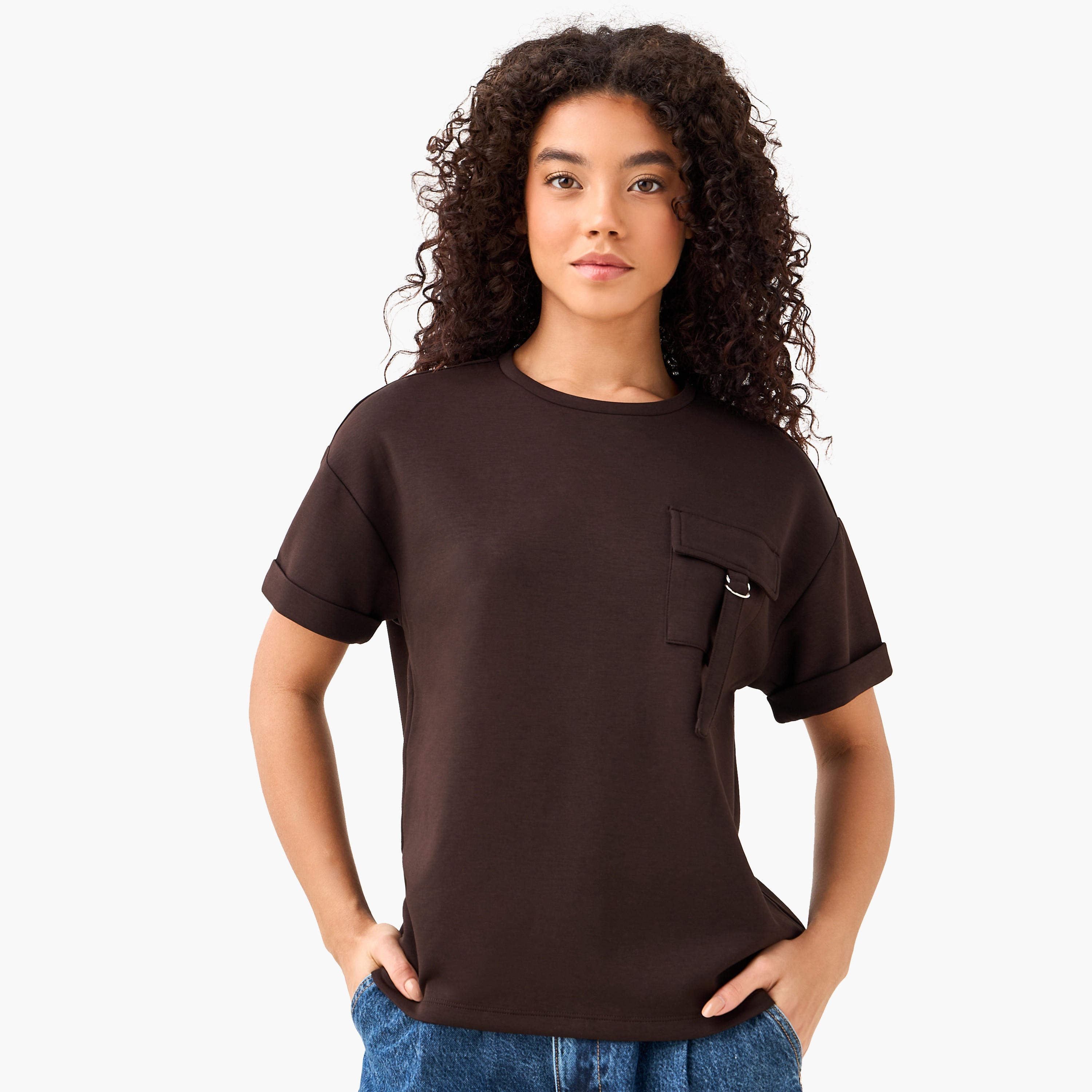 Boxy Modal Blend T-shirt with Utility Pocket-women-clothing-coordsets-image-2