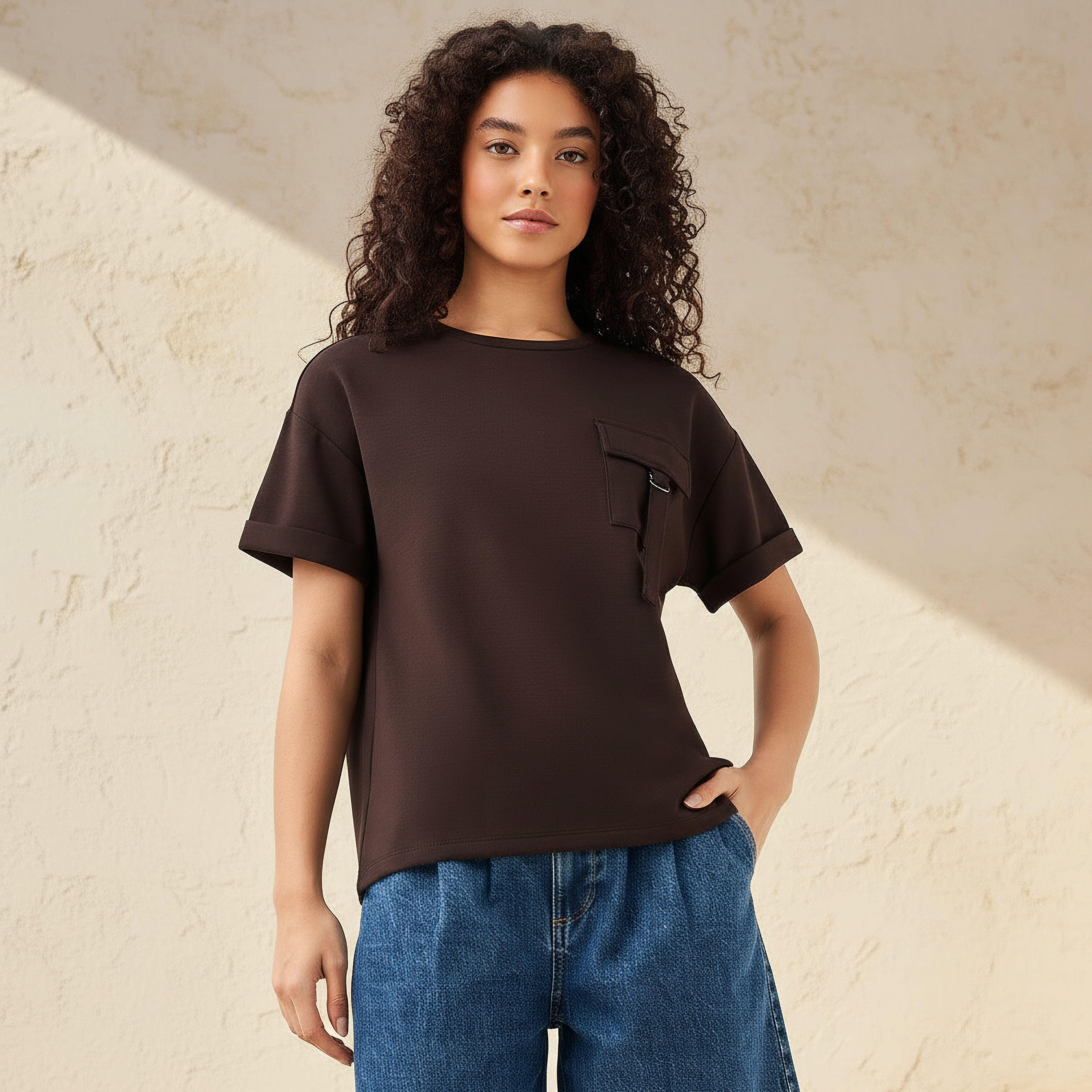 Boxy Modal Blend T-shirt with Utility Pocket-women-clothing-coordsets-image-1