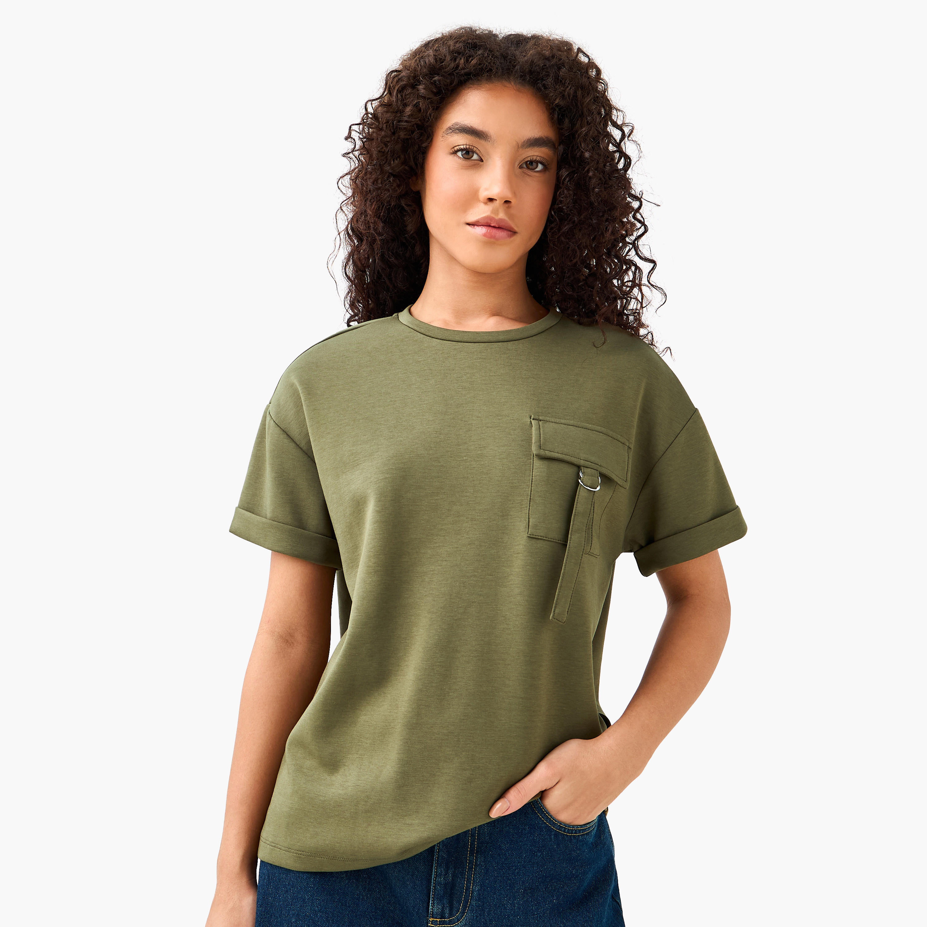 Boxy Modal Blend T-shirt with Utility Pocket-women-clothing-coordsets-image-2