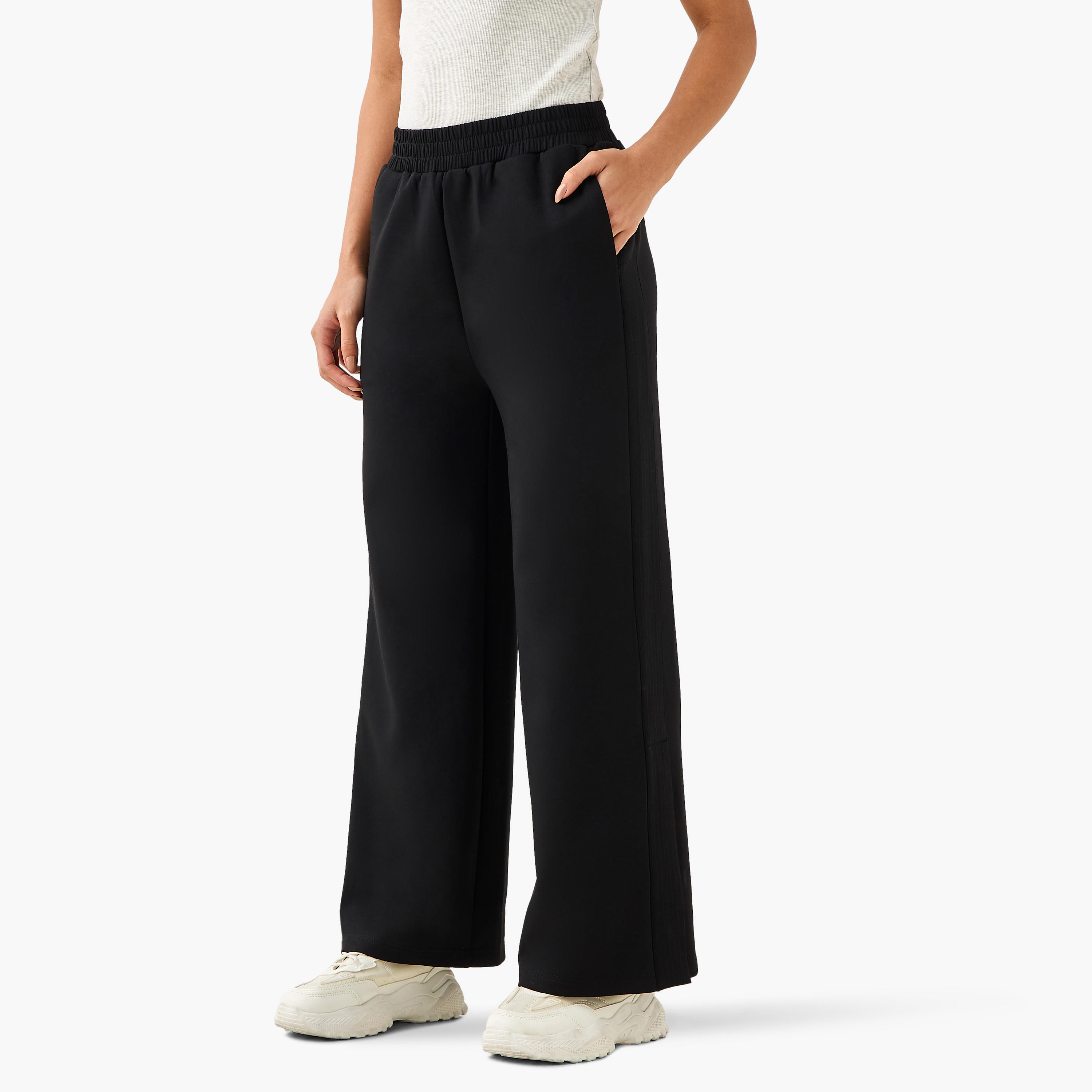 بنطلون واسع الساق بخصر متوسط مع جيوب-women-clothing-coordsets-image-2