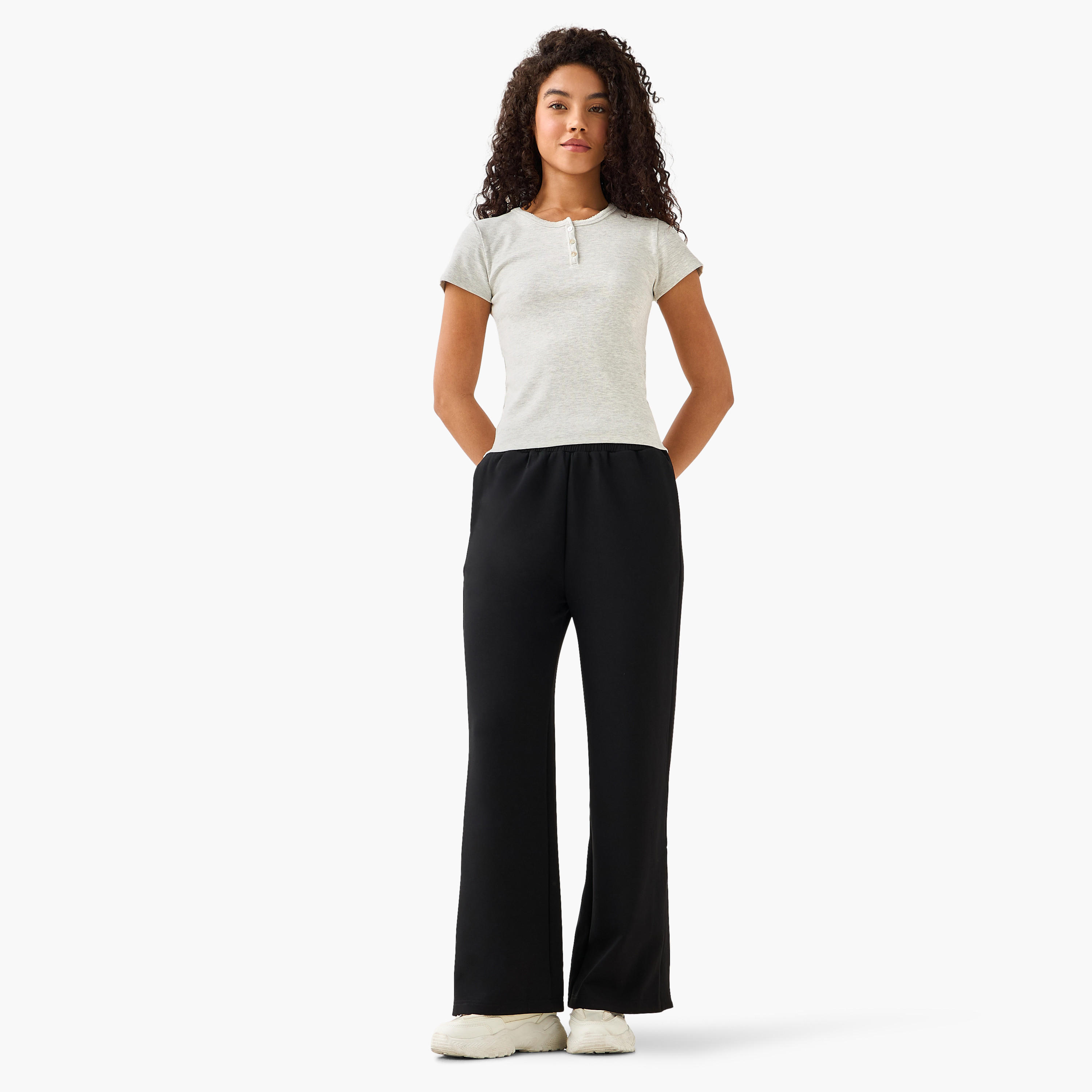 بنطلون واسع الساق بخصر متوسط مع جيوب-women-clothing-coordsets-image-3