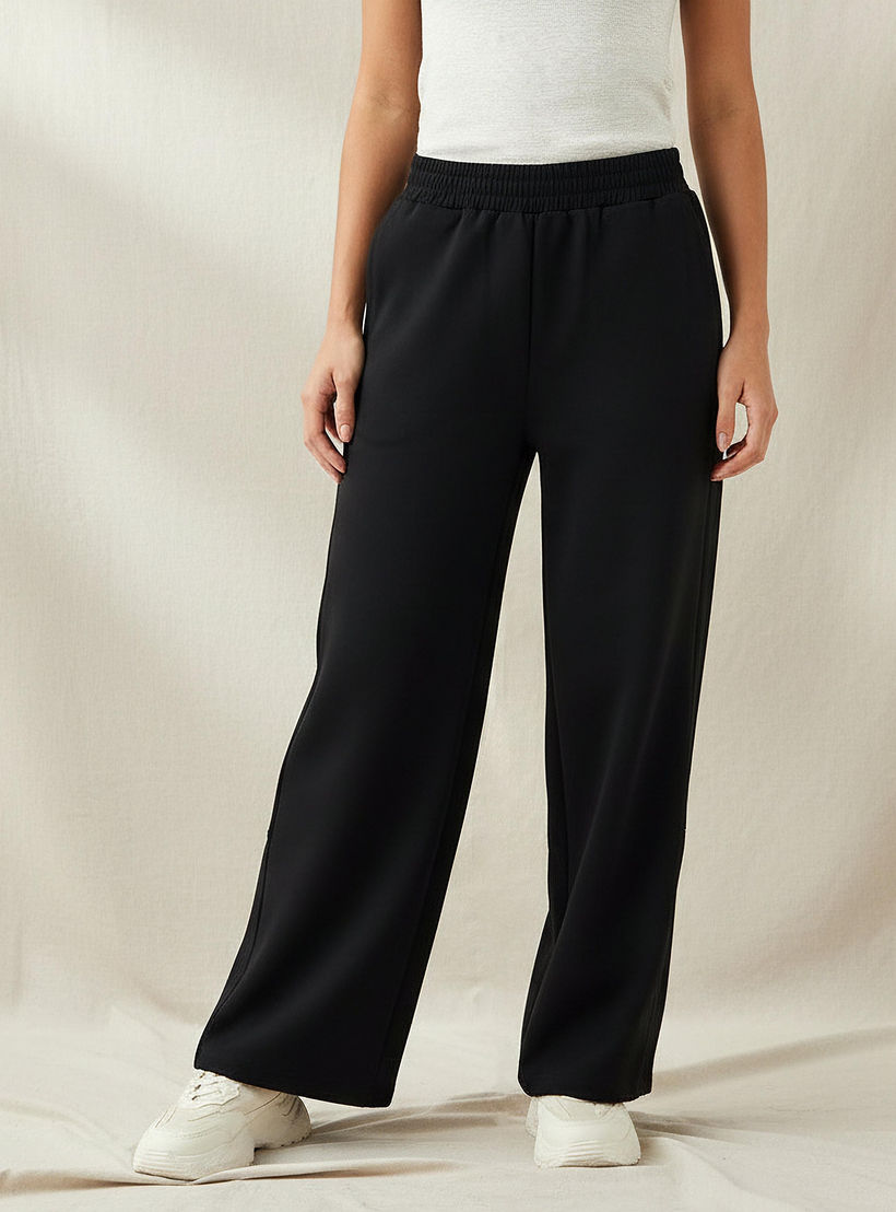 بنطلون واسع الساق بخصر متوسط مع جيوب-women-clothing-coordsets-image-1