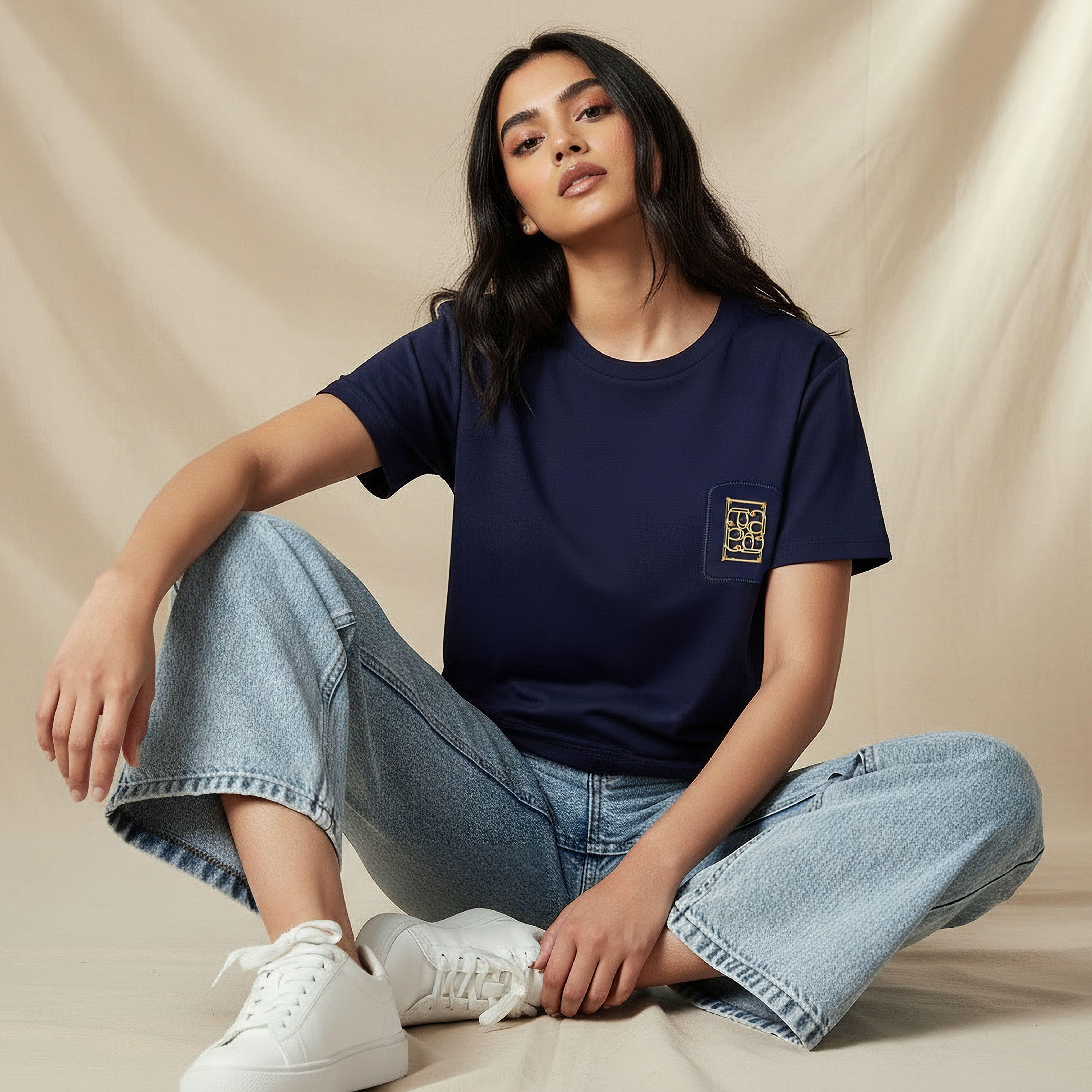 Regular Fit T-shirt with Metal Applique Detail-women-clothing-tshirts-image-5