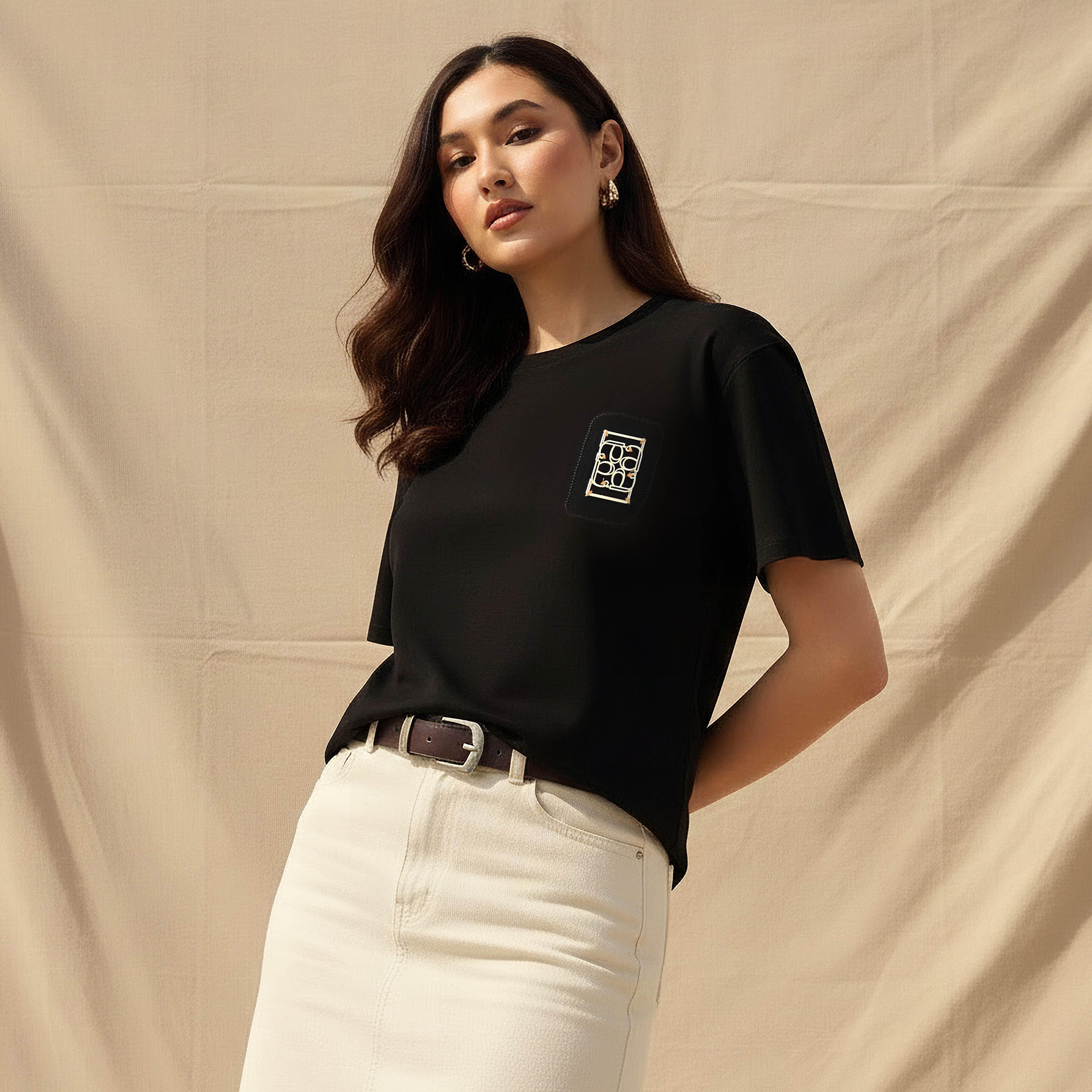Regular Fit T-shirt with Metal Applique Detail-women-clothing-tshirts-image-1