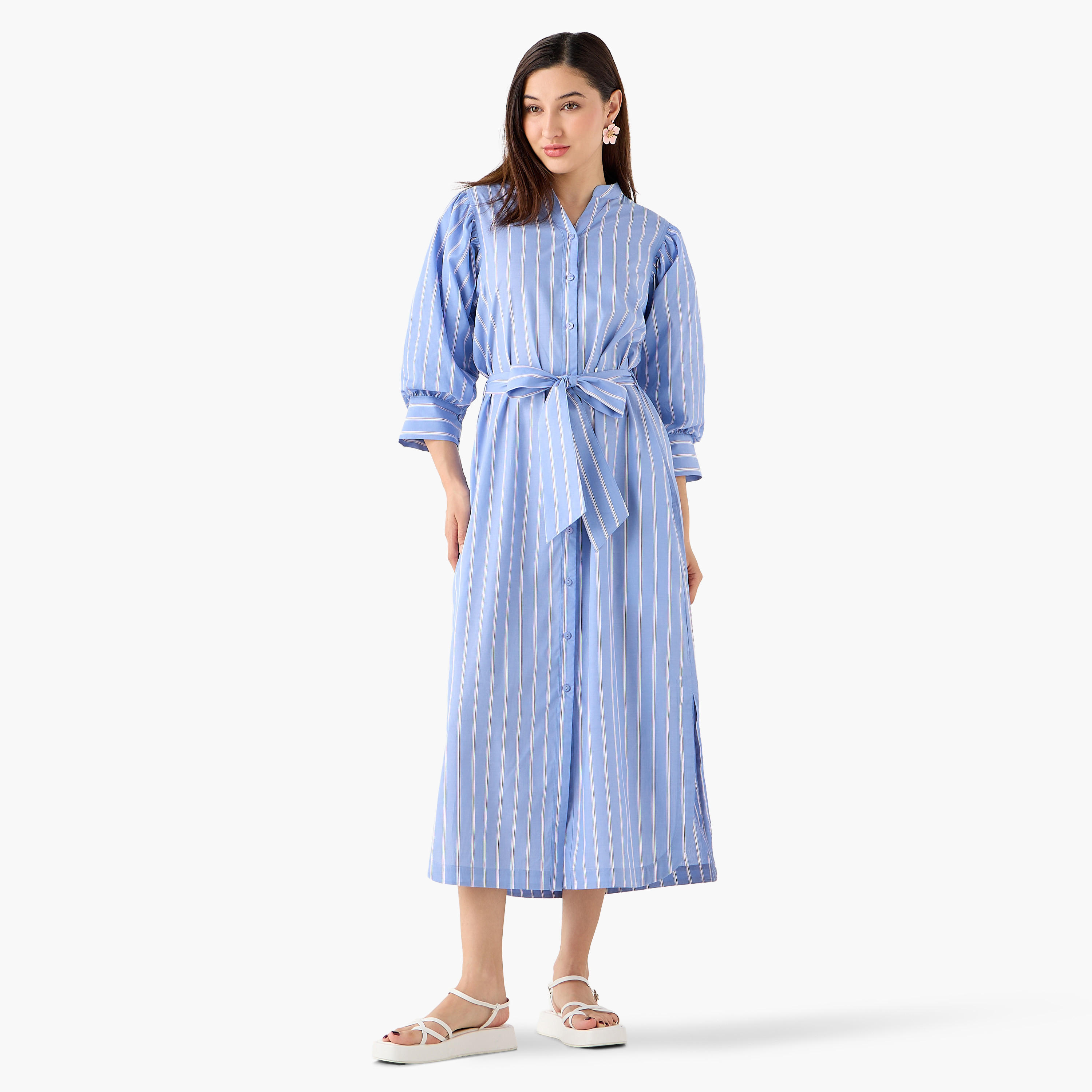 فستان قميص قطن مخطط وبحزام-women-clothing-dresses-image-4