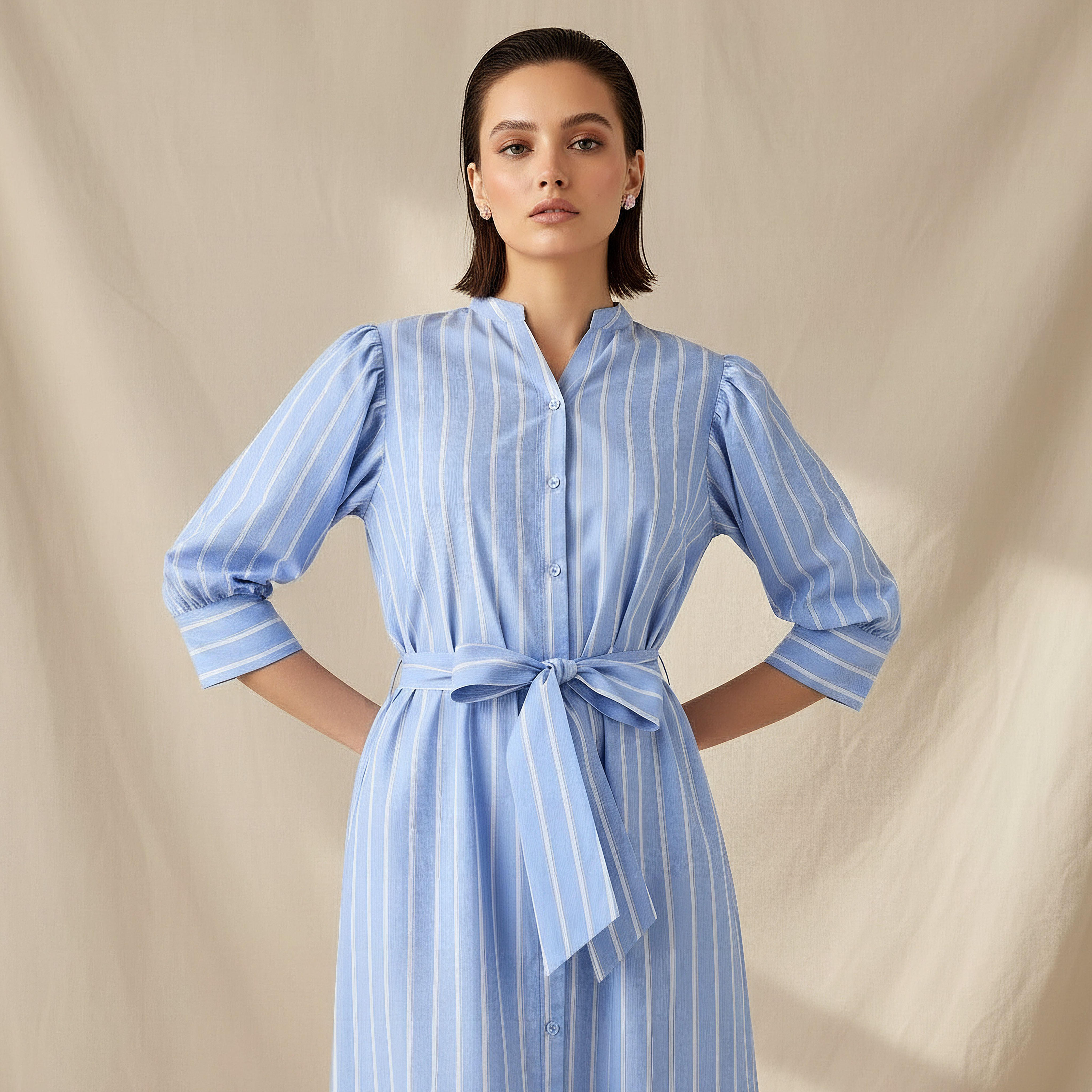 فستان قميص قطن مخطط وبحزام-women-clothing-dresses-image-2