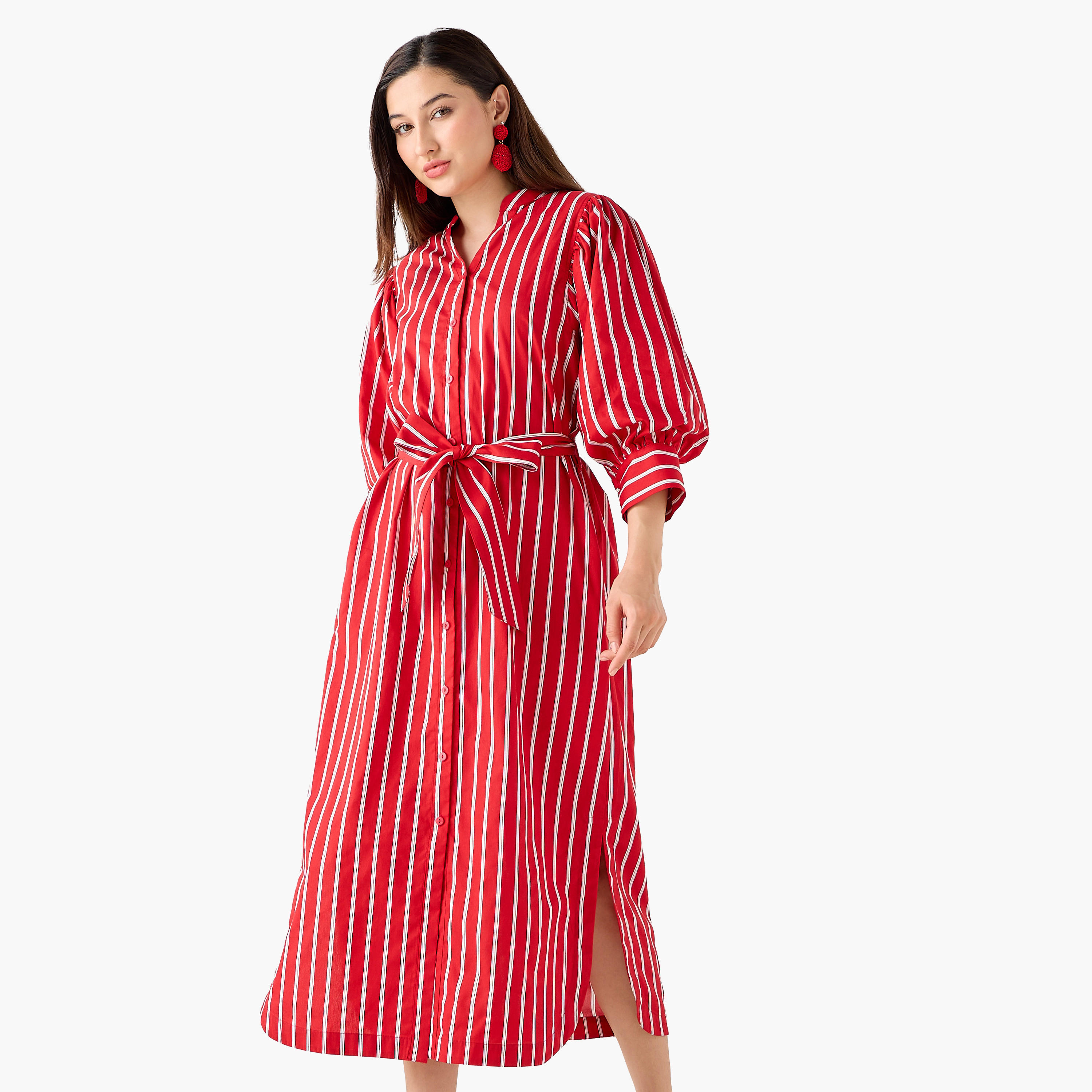 فستان قميص قطن مخطط وبحزام-women-clothing-dresses-image-3