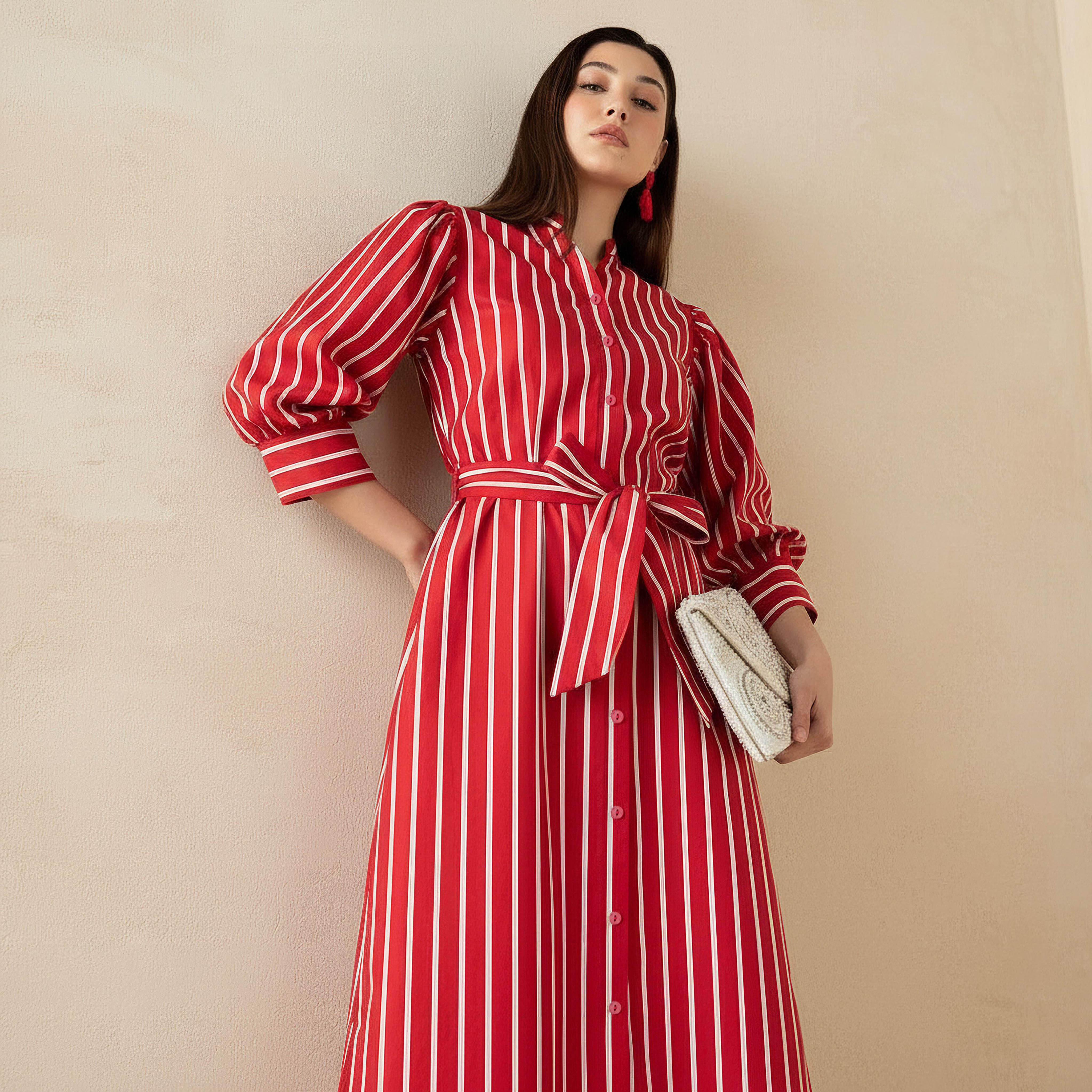 فستان قميص قطن مخطط وبحزام-women-clothing-dresses-image-2