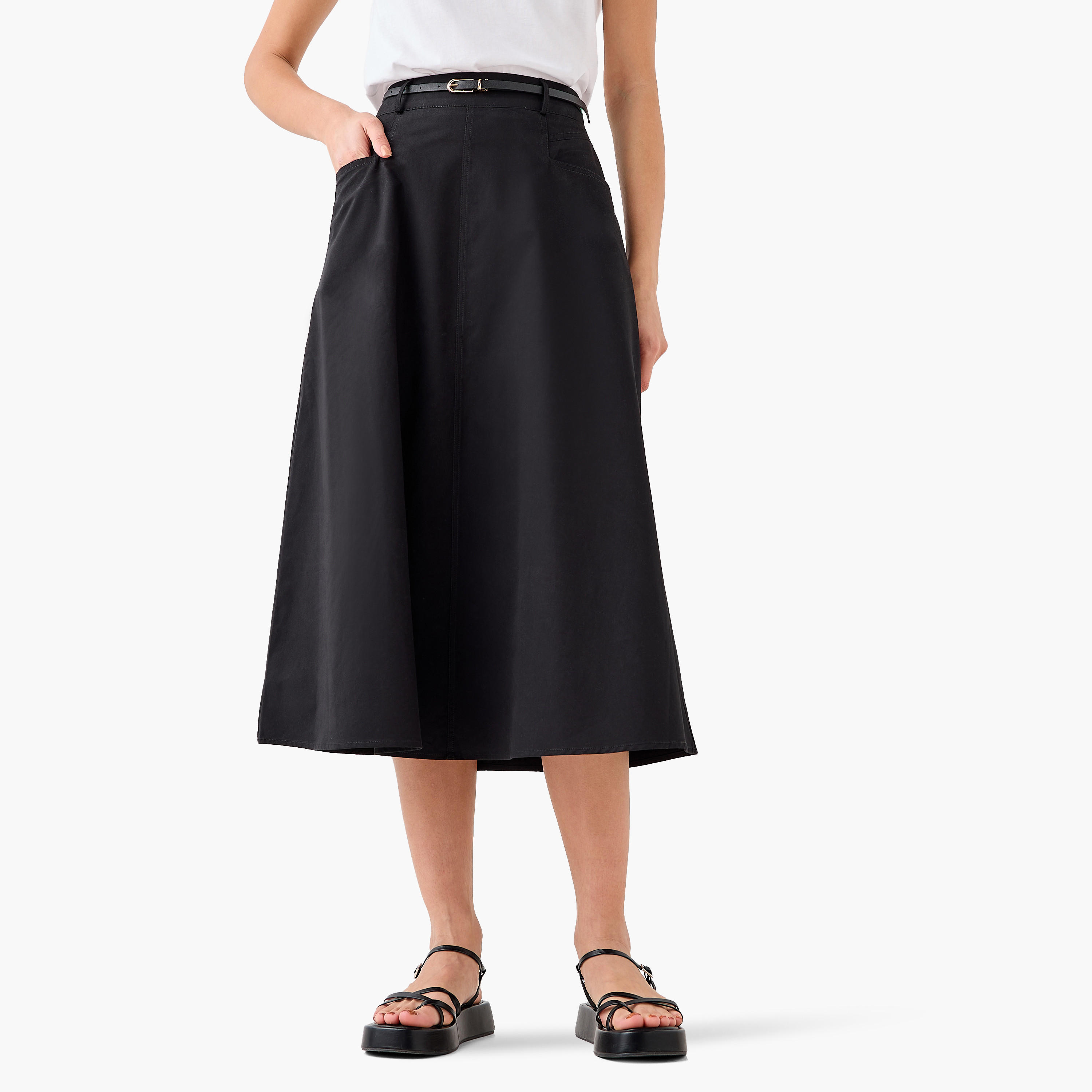 تنورة ميدي قطن بحزام وجيوب-women-clothing-bottoms-skirts-image-2
