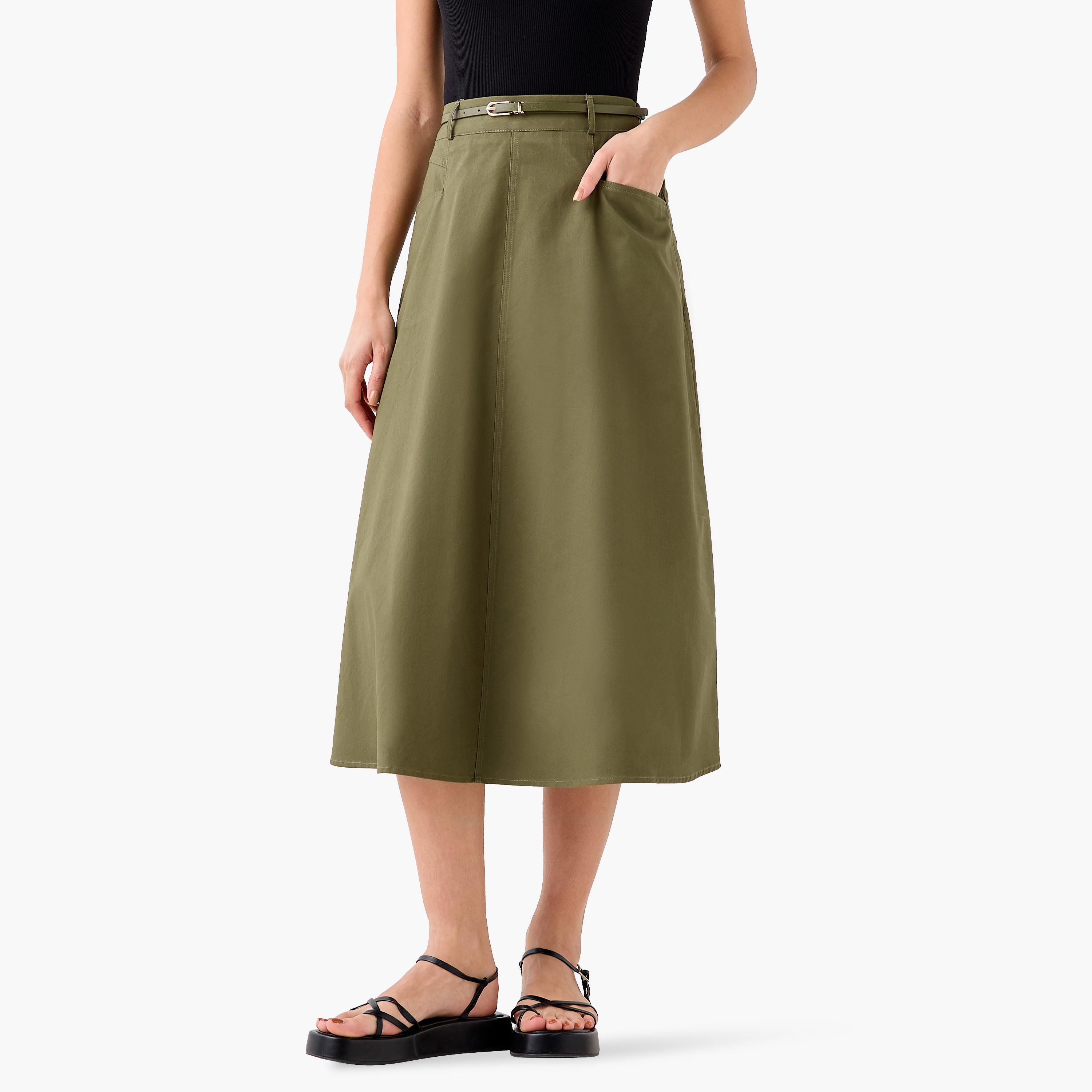 تنورة ميدي قطن بحزام وجيوب-women-clothing-bottoms-skirts-image-2