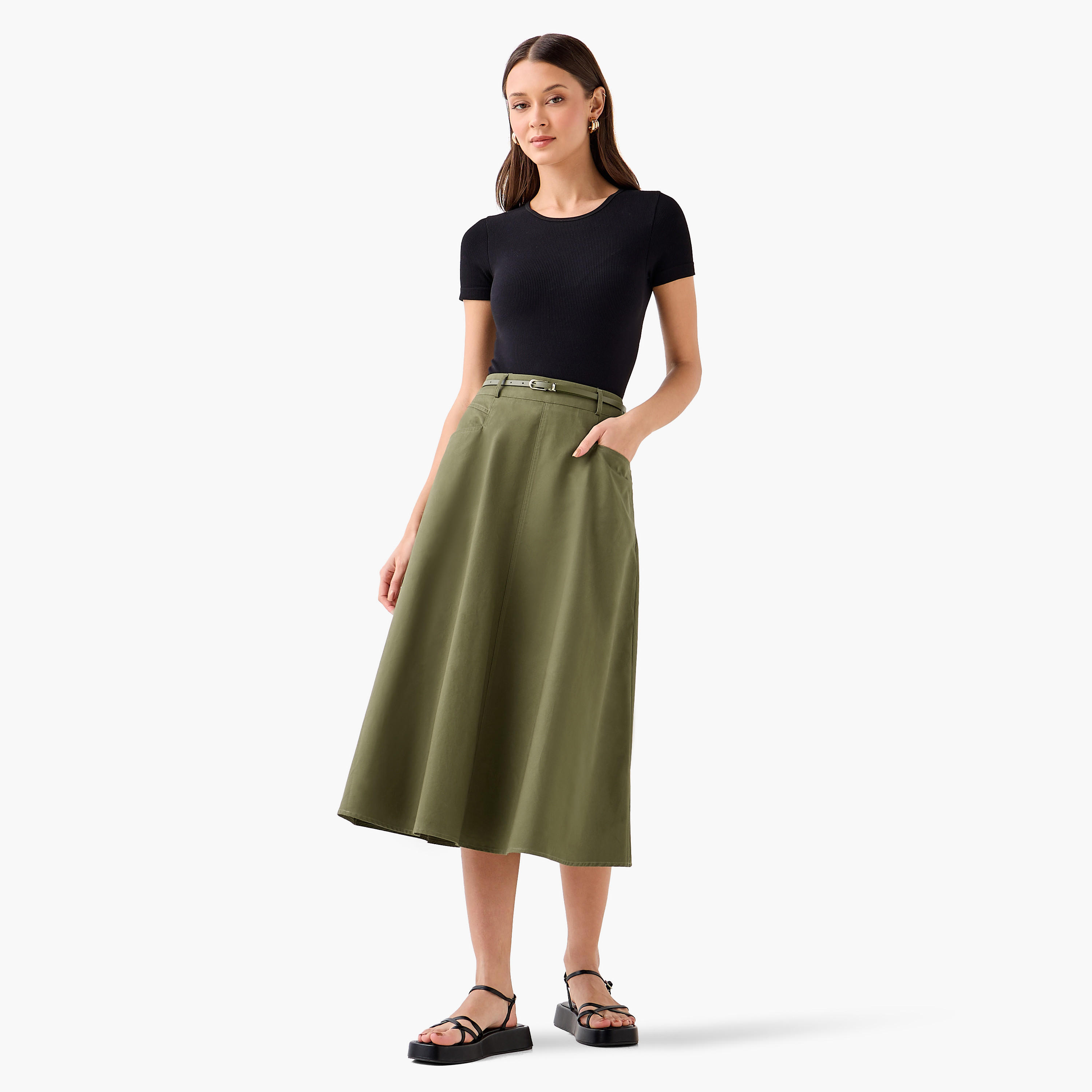 Midi Cotton Belted Skirt with Pockets-women-clothing-bottoms-skirts-image-4