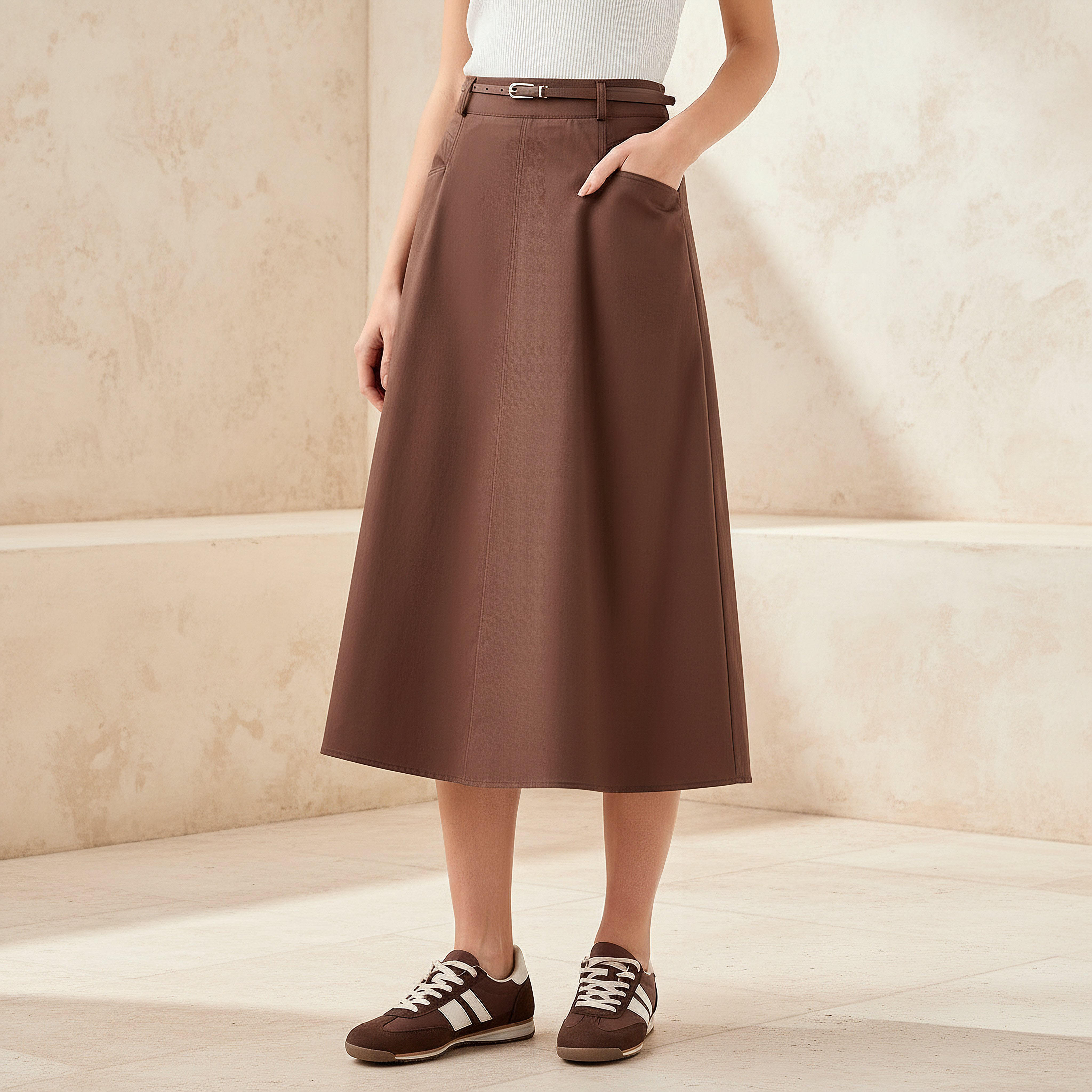 تنورة ميدي قطن بحزام وجيوب-women-clothing-bottoms-skirts-image-1