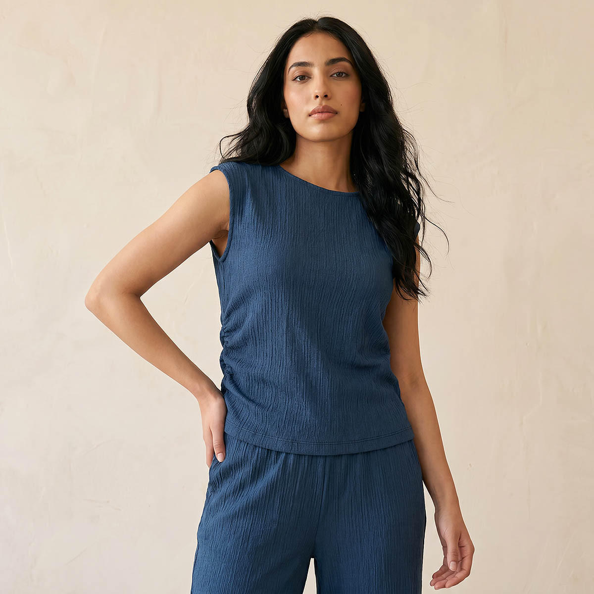 Regular Fit Ruched Top with Texture-women-clothing-shirtsandblouses-blouses-image-1