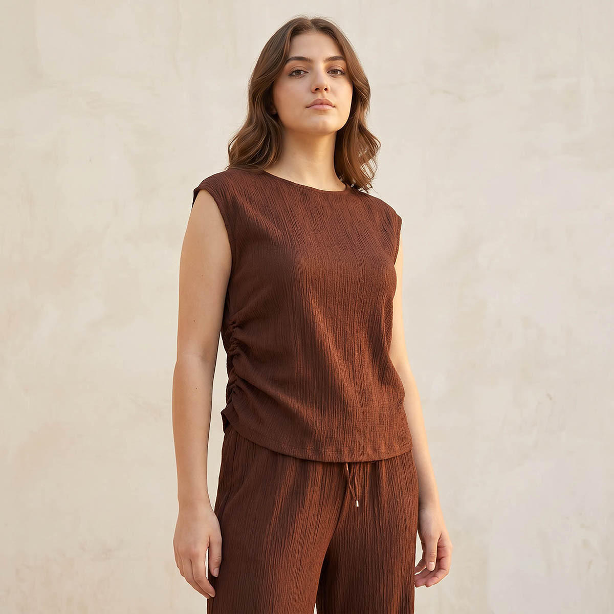 Regular Fit Ruched Top with Texture-women-clothing-shirtsandblouses-blouses-image-1