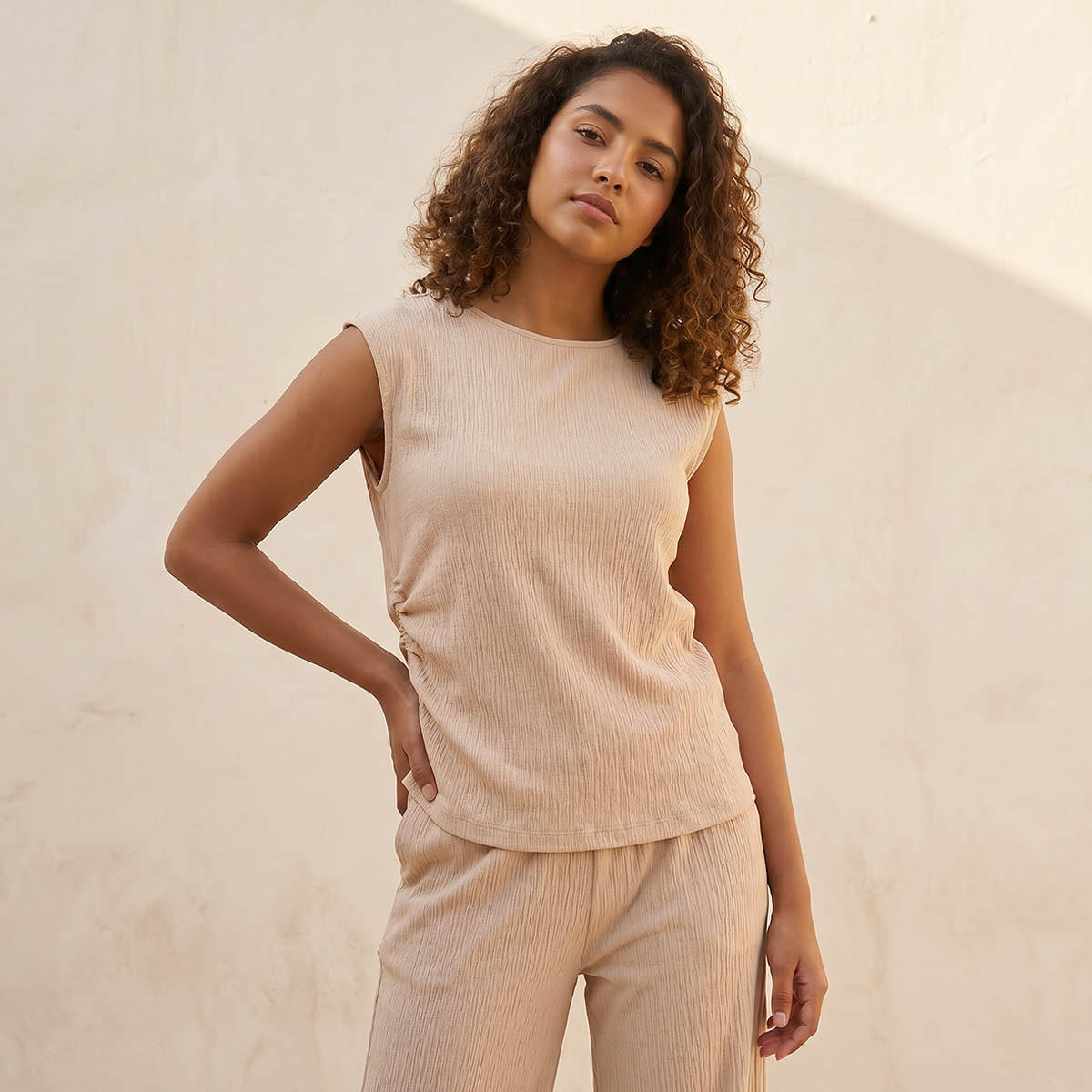 Regular Fit Ruched Top with Texture-women-clothing-shirtsandblouses-blouses-image-1