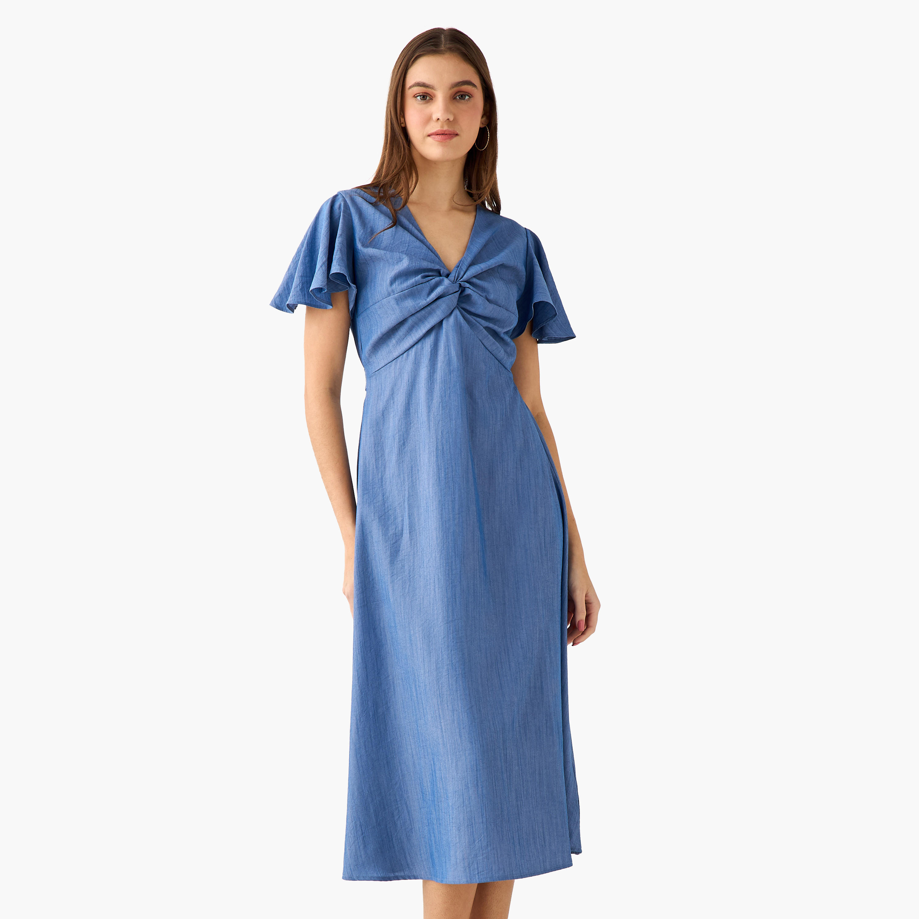 فستان ميدي إيه لاين ملفوف بأكمام آنجل-women-clothing-dresses-image-3