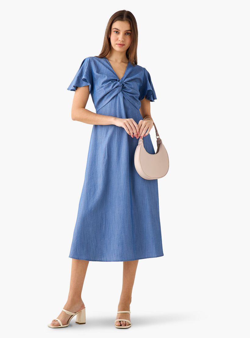فستان ميدي إيه لاين ملفوف بأكمام آنجل-women-clothing-dresses-image-4