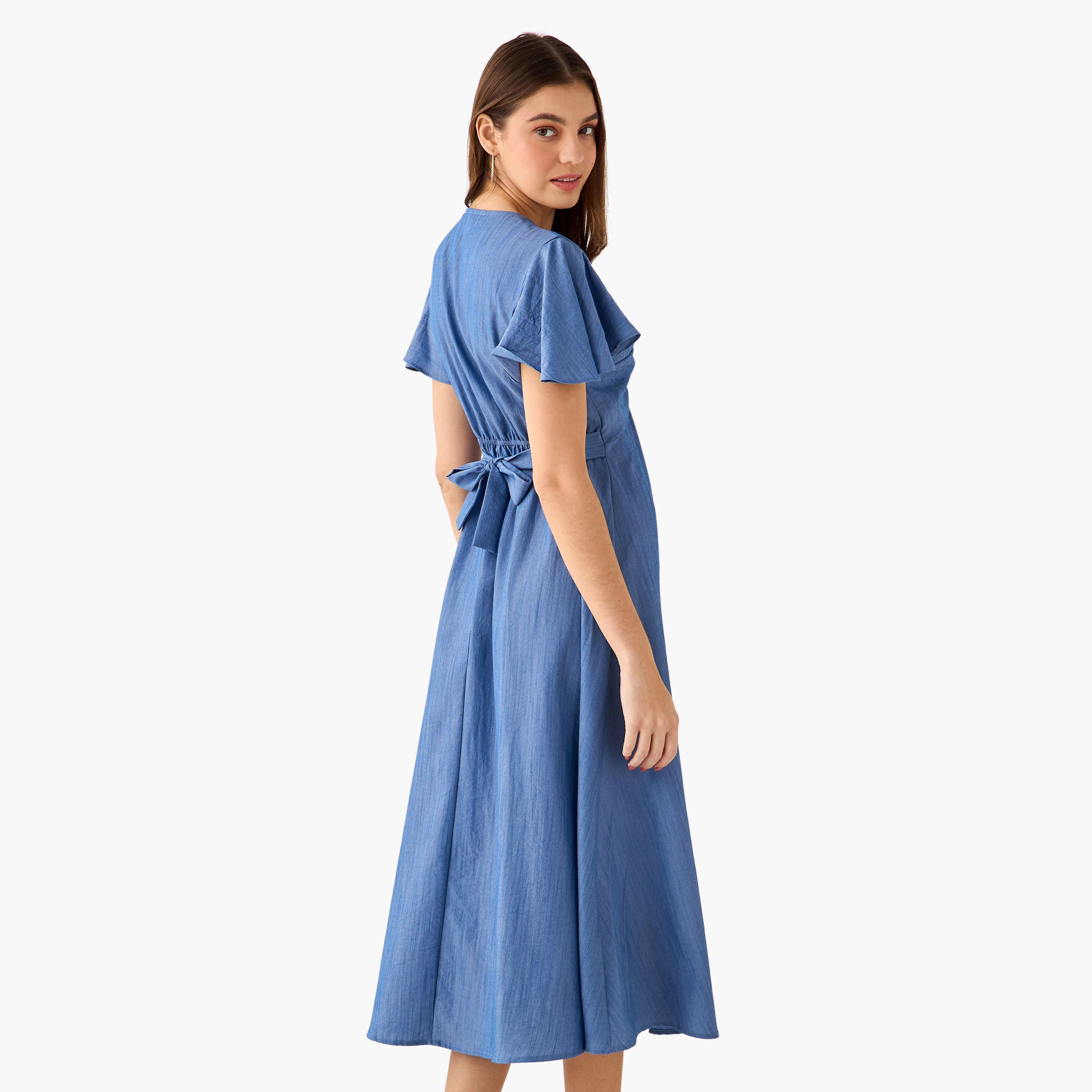 فستان ميدي إيه لاين ملفوف بأكمام آنجل-women-clothing-dresses-image-5