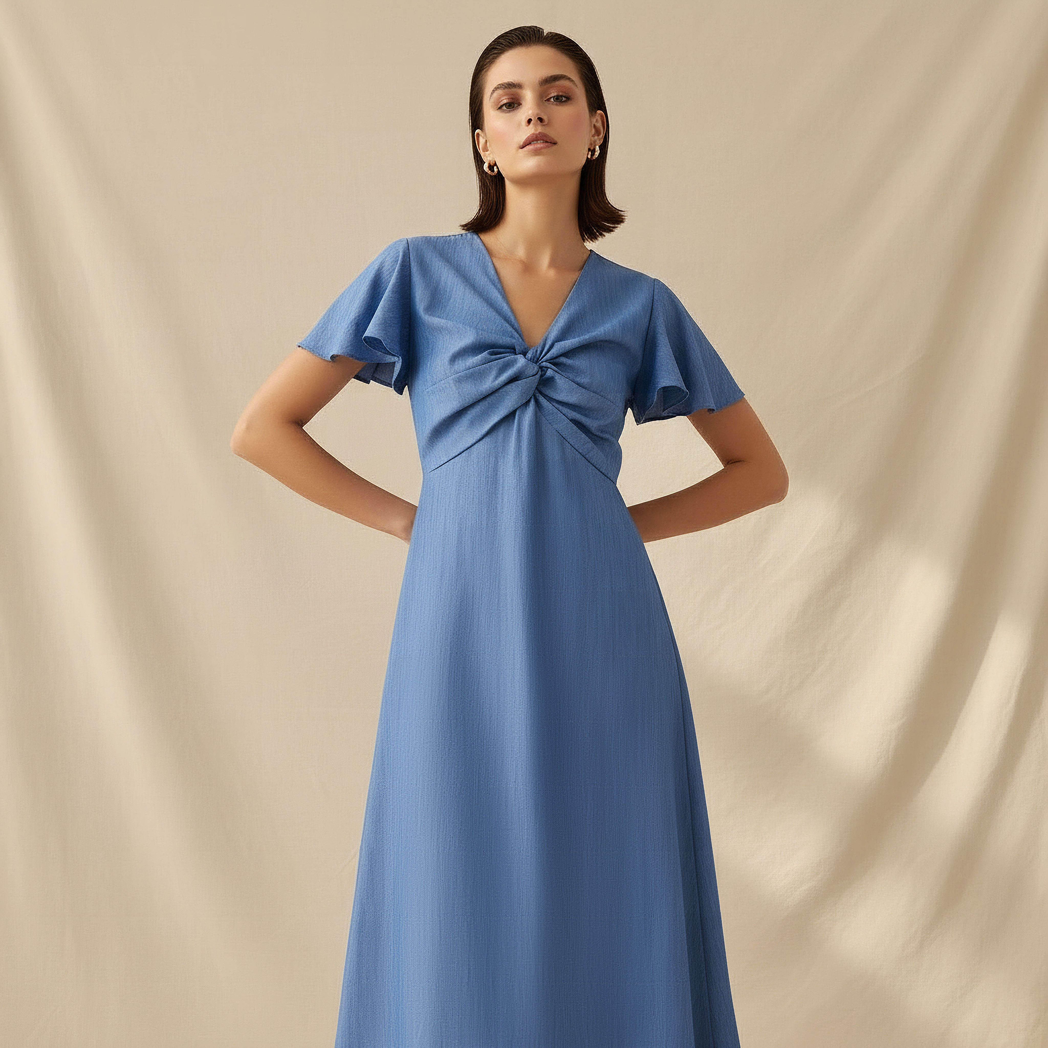 فستان ميدي إيه لاين ملفوف بأكمام آنجل-women-clothing-dresses-image-2