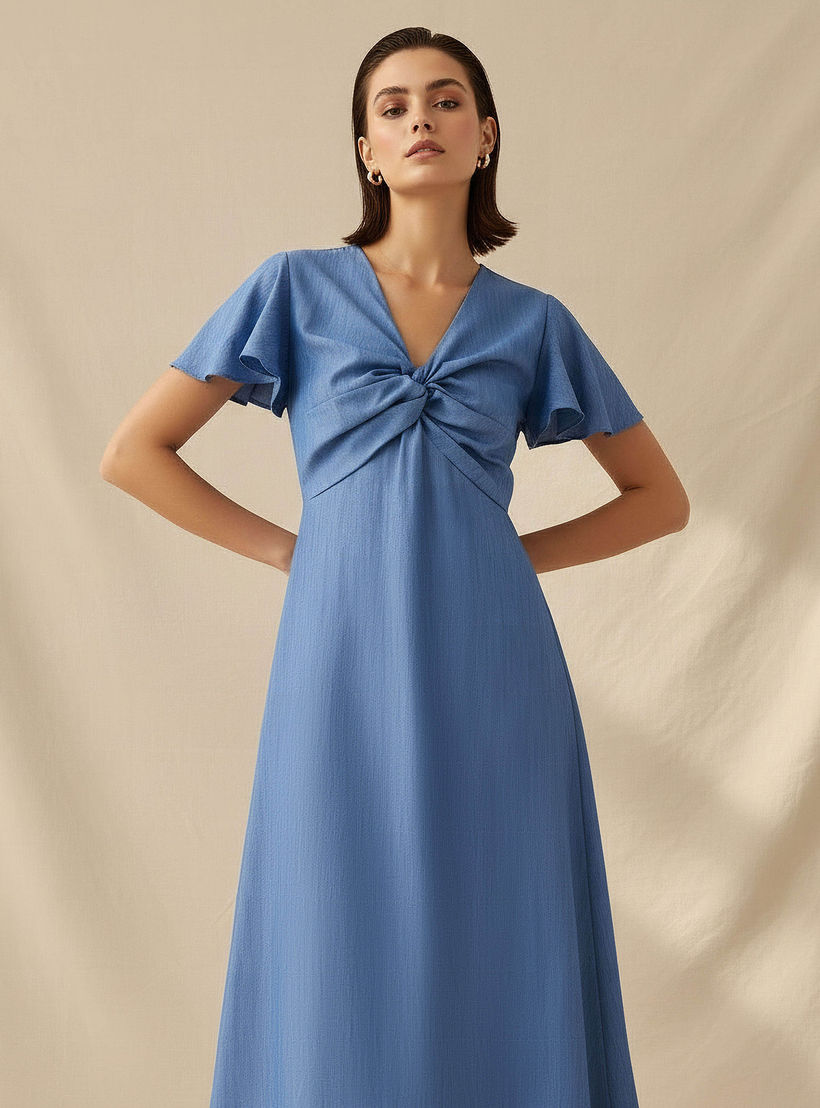 فستان ميدي إيه لاين ملفوف بأكمام آنجل-women-clothing-dresses-image-2