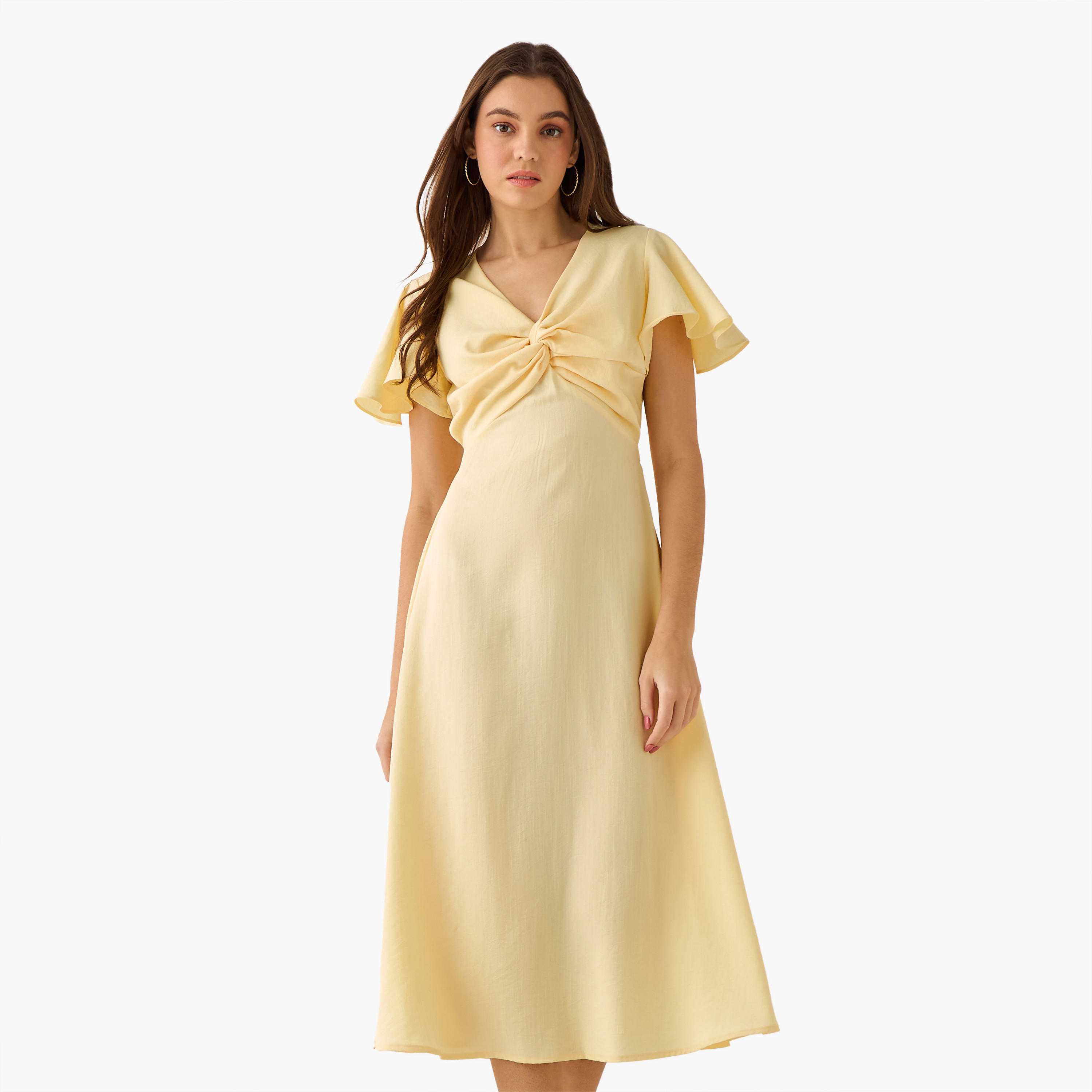 Twisted Midi A-Line Dress with Angel Sleeves-women-clothing-dresses-image-4