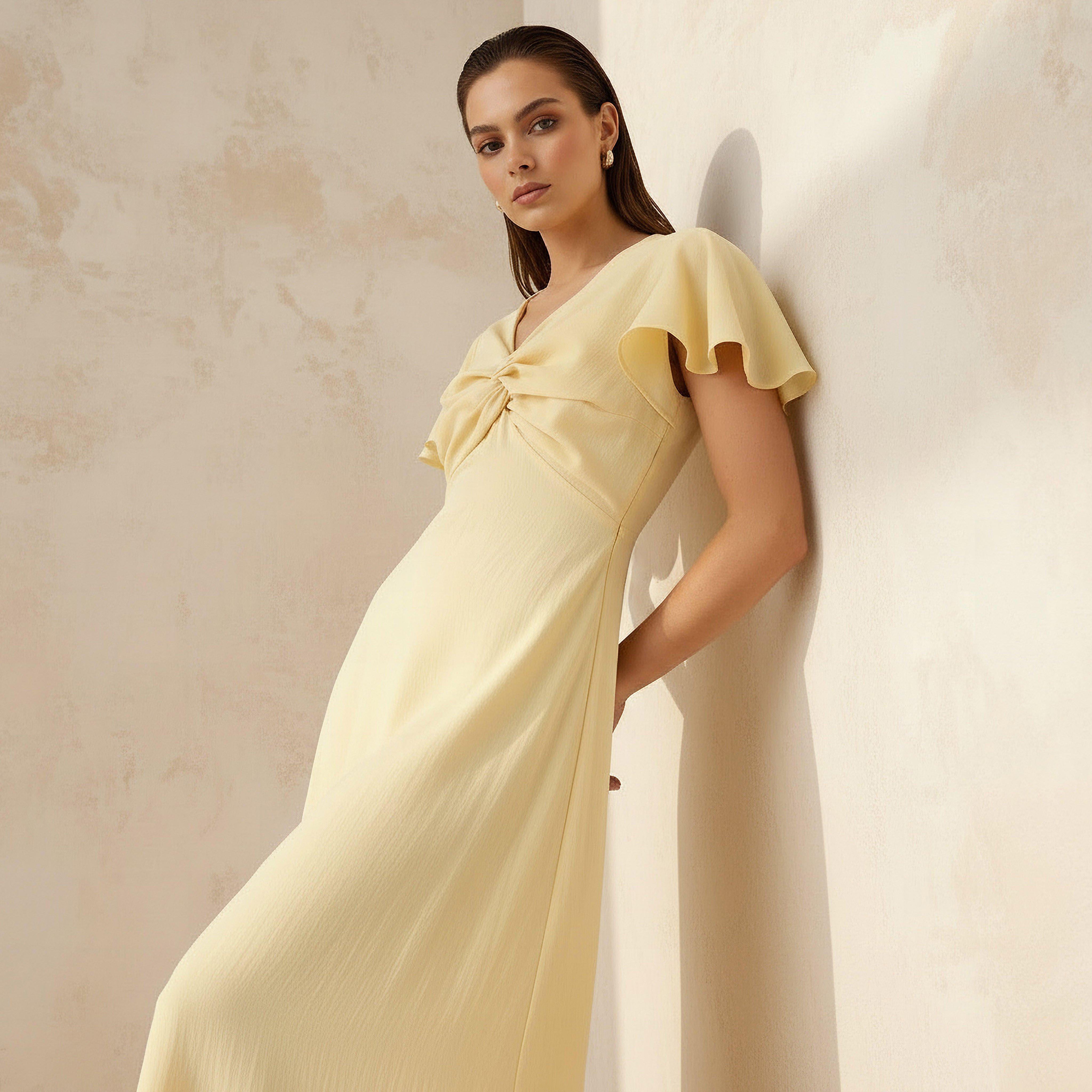 Twisted Midi A-Line Dress with Angel Sleeves-women-clothing-dresses-image-2
