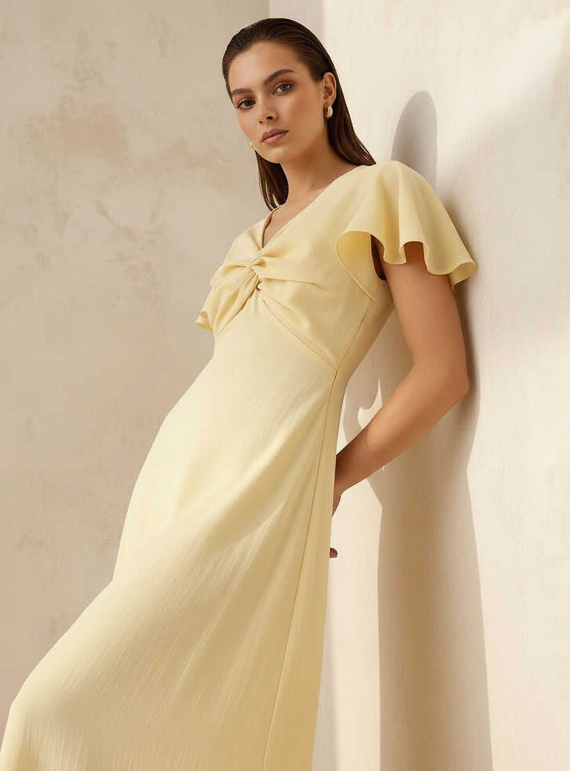 Twisted Midi A-Line Dress with Angel Sleeves-women-clothing-dresses-image-2