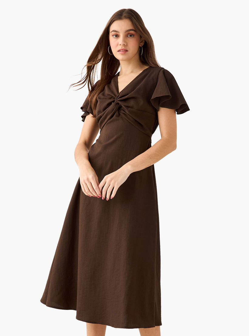 Twisted Midi A-Line Dress with Angel Sleeves-women-clothing-dresses-image-3