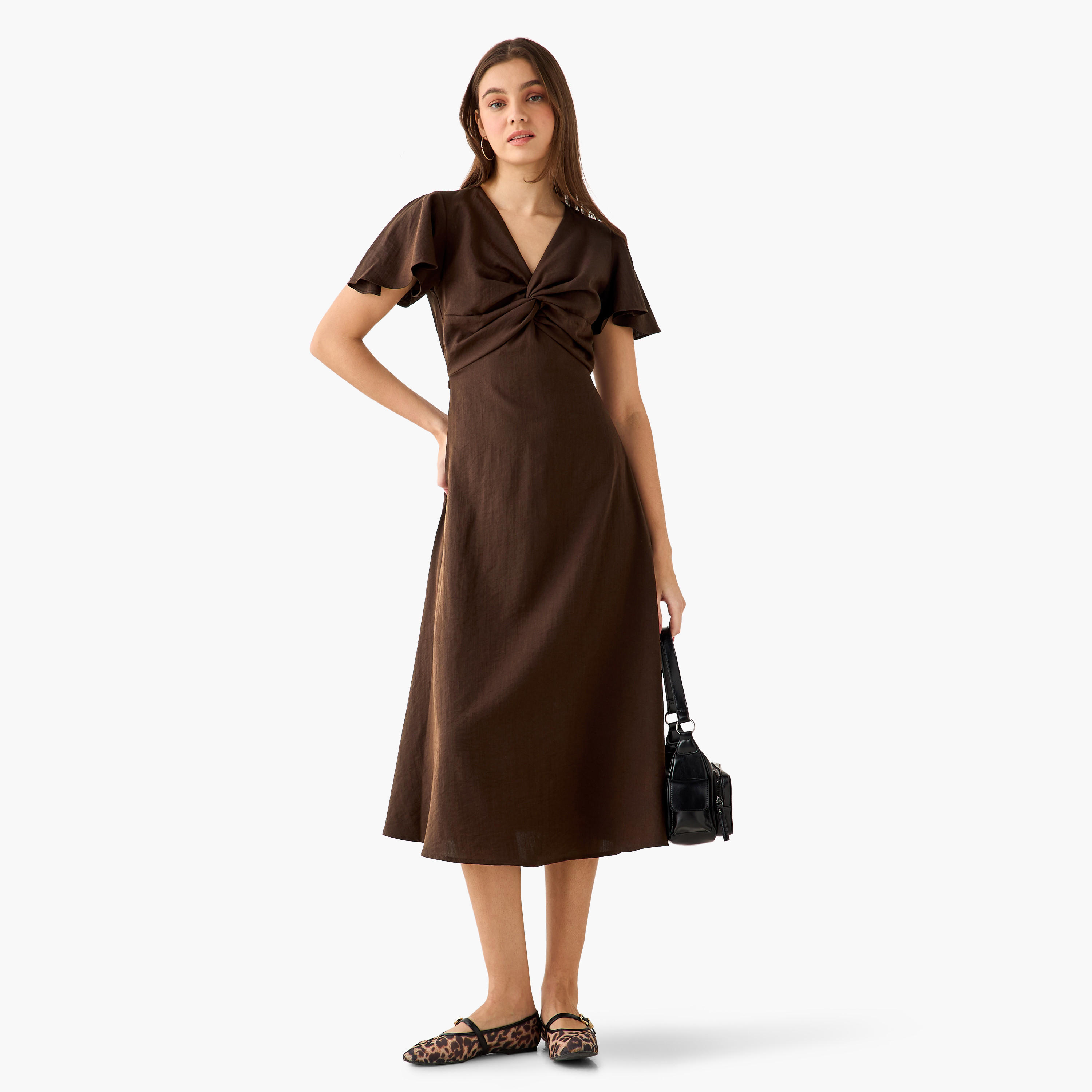 Twisted Midi A-Line Dress with Angel Sleeves-women-clothing-dresses-image-4